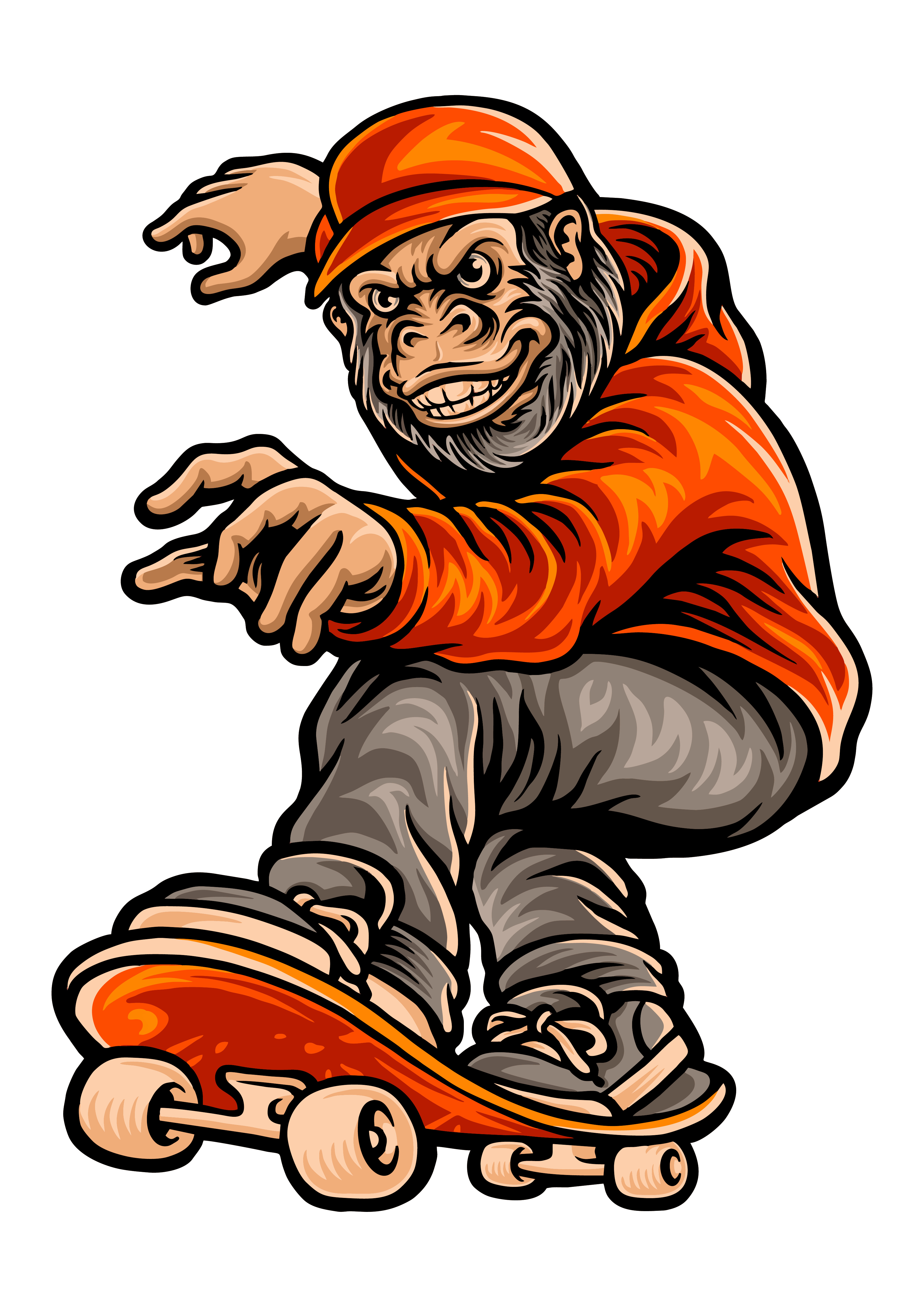 Kırmızı Kızak Giymiş Gorilla Skateboarding
