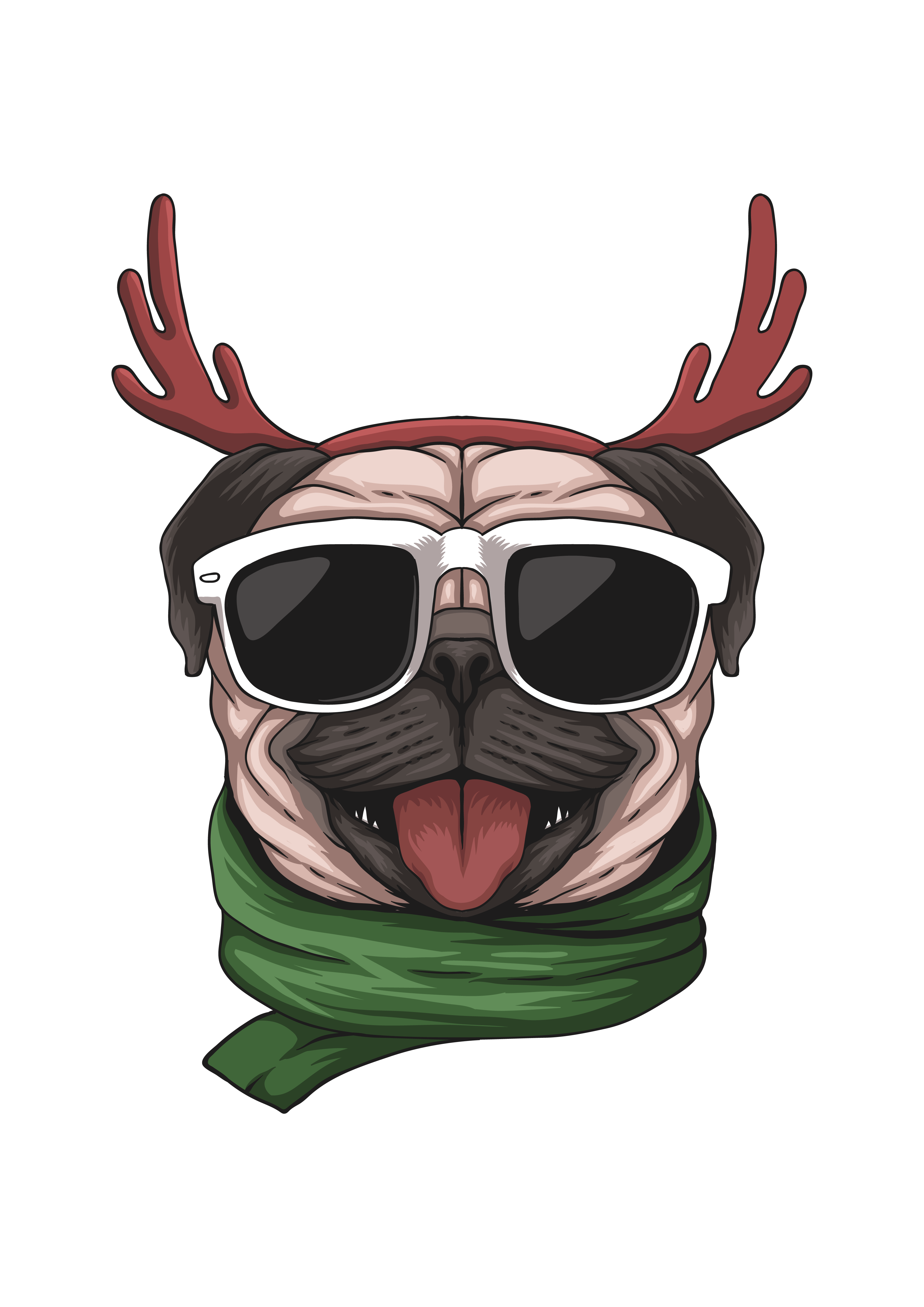 Gözlüklü Pug Ren Geyik Boynuzu