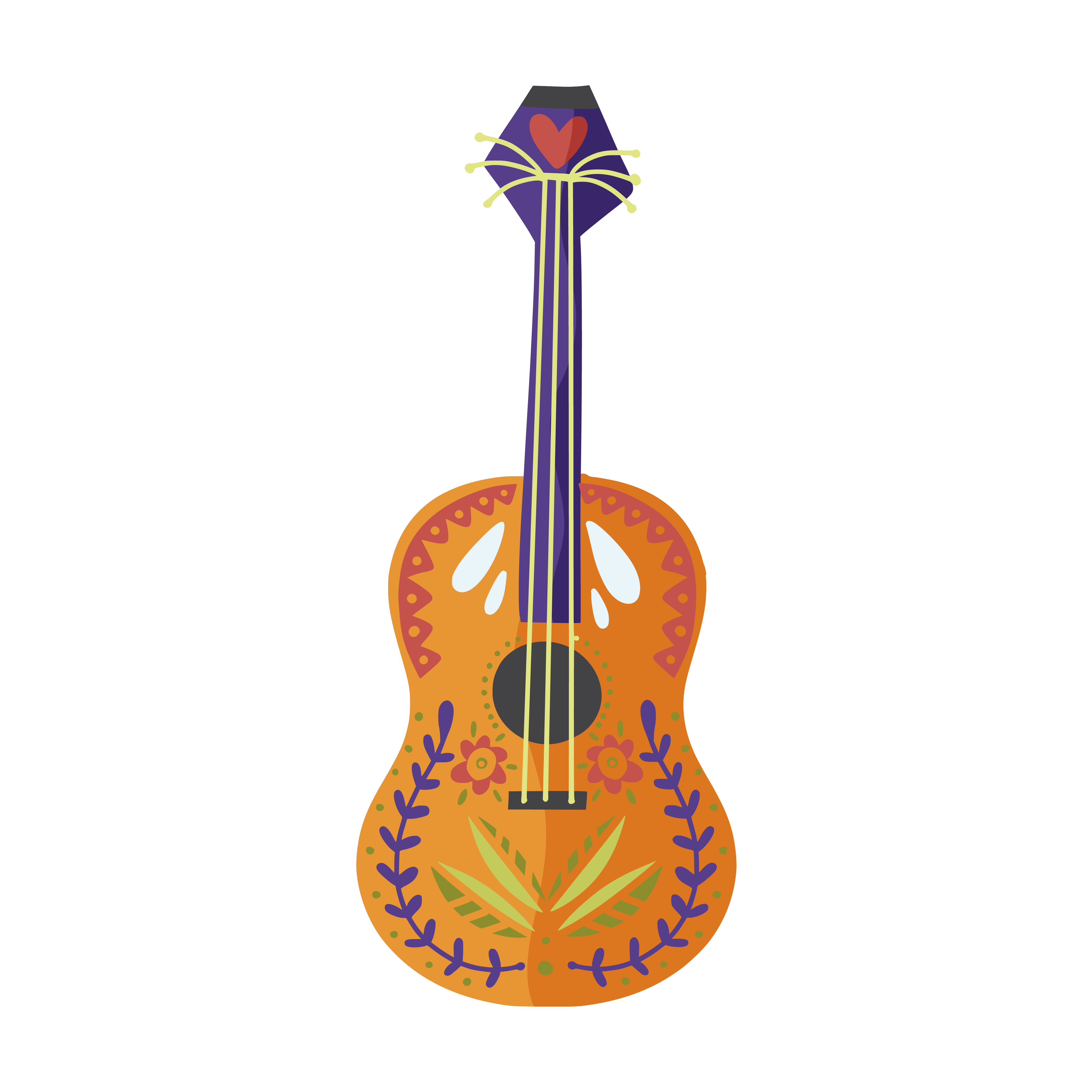 Çiçek ve Geometrik Desenli Gitar