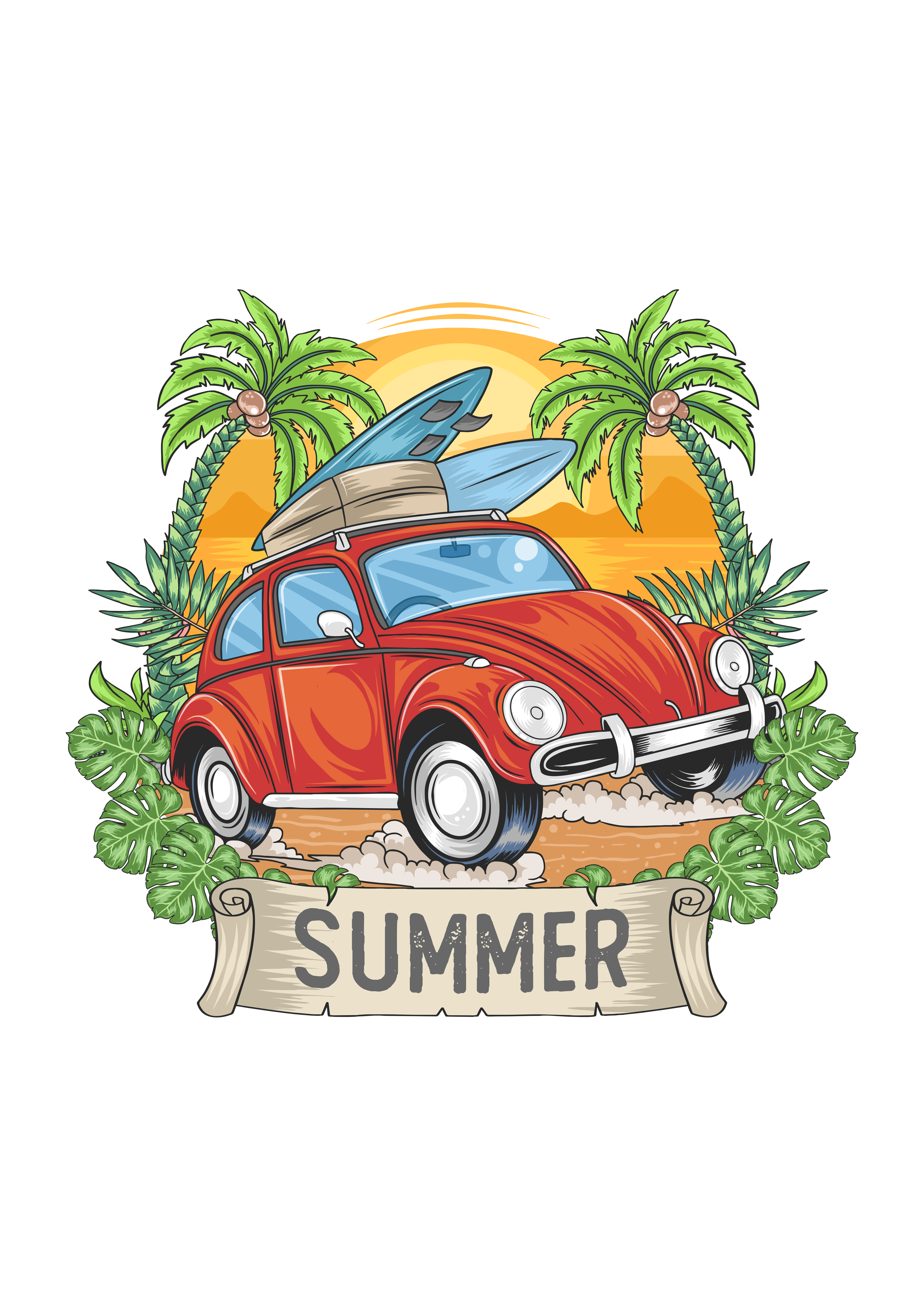 Yaz Retro Beetle Sörf Tasarımı