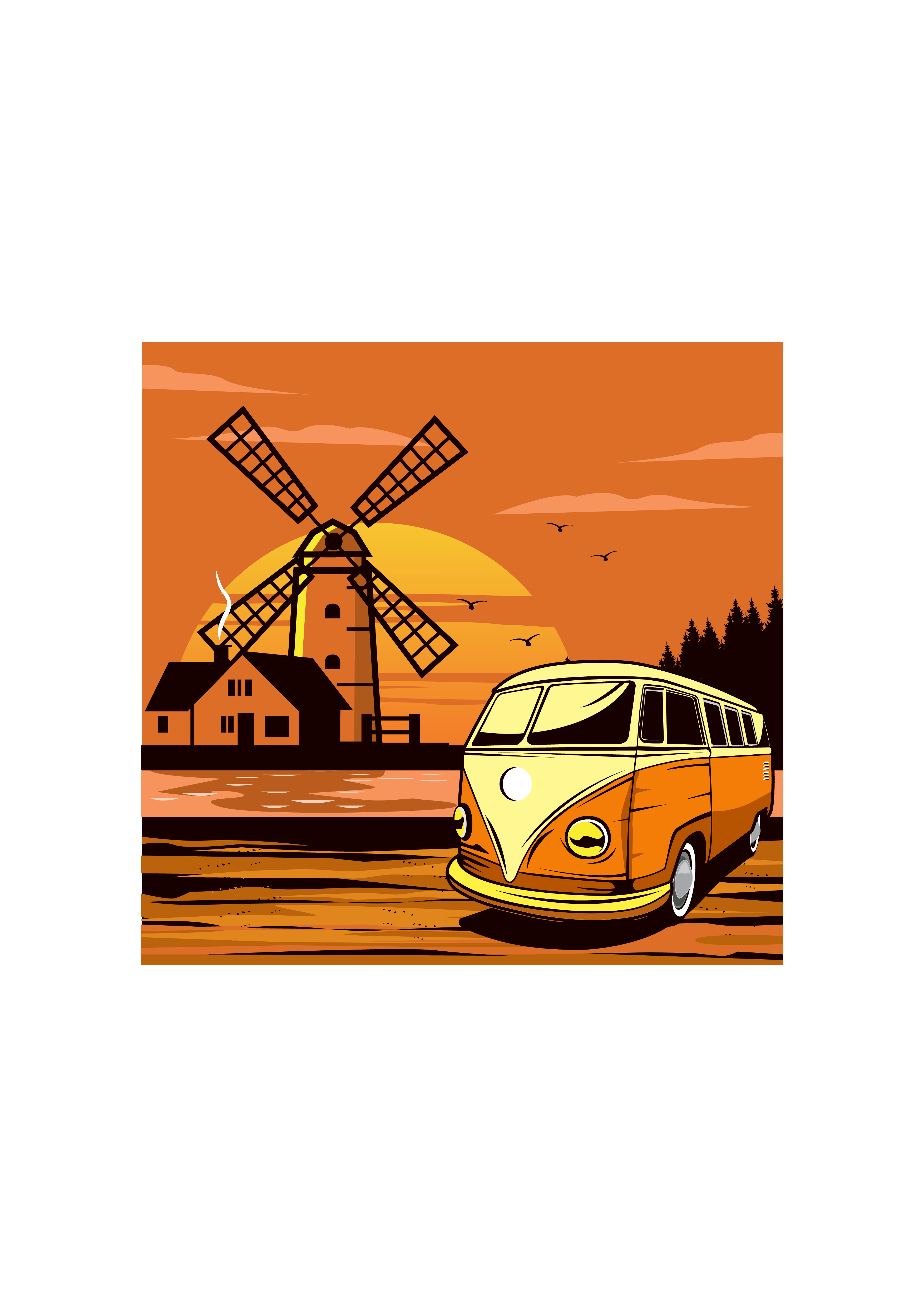 Sunset Yolculuğu Vintage Minibüs Tasarımı