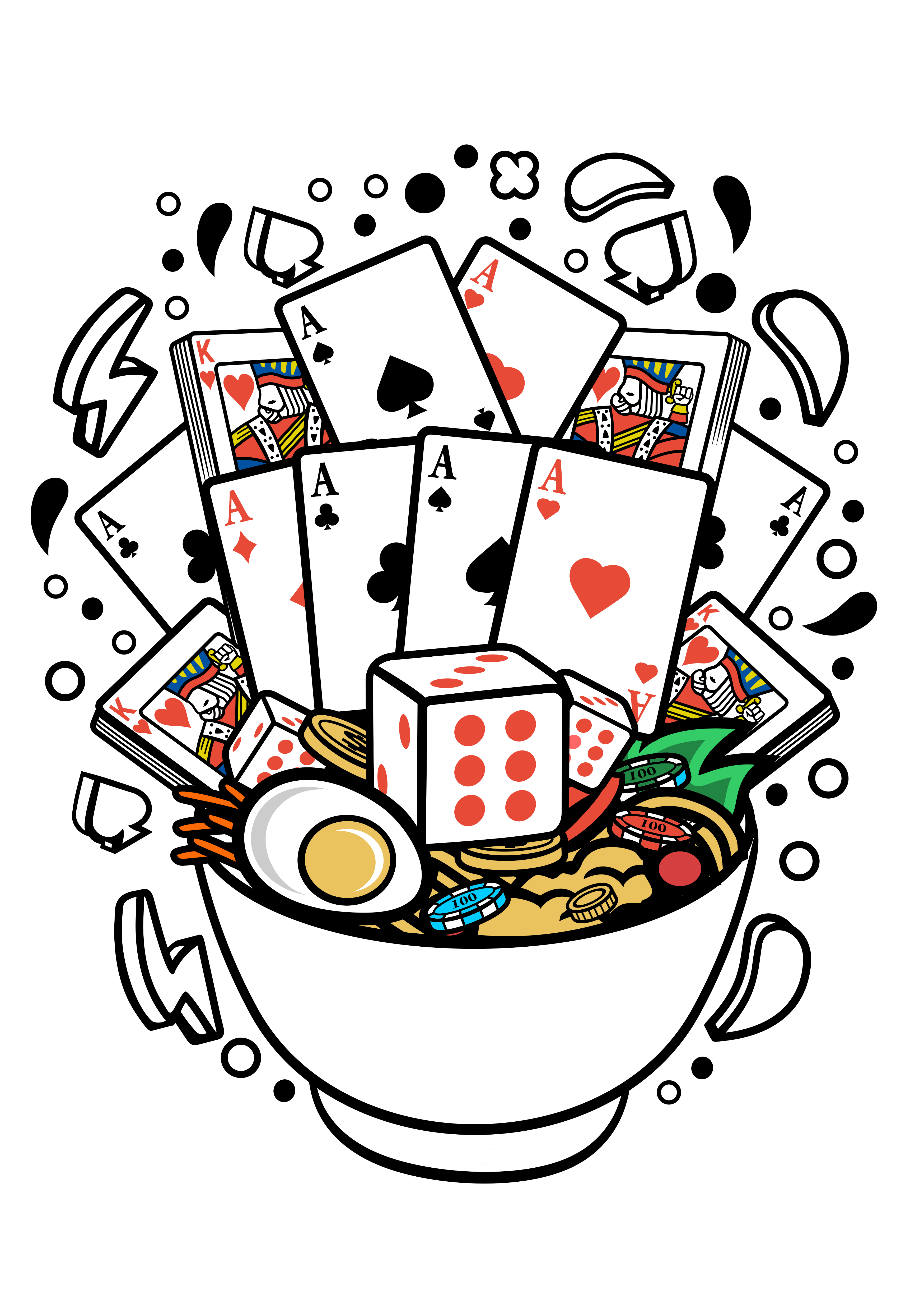 Kağıt Zarları Poker Çipi Line Art