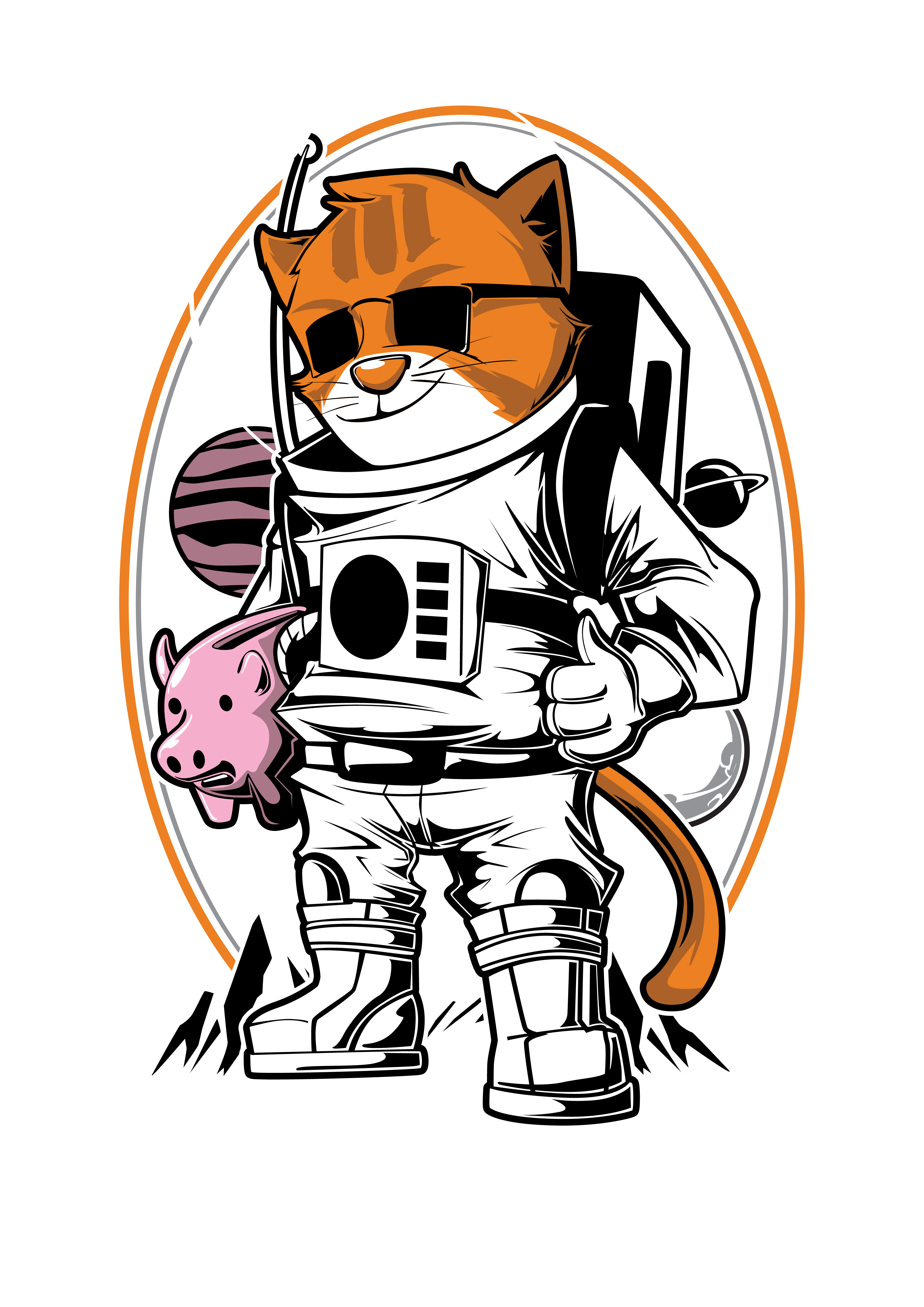 Uzay Kedisi Astronot İllüstrasyonu