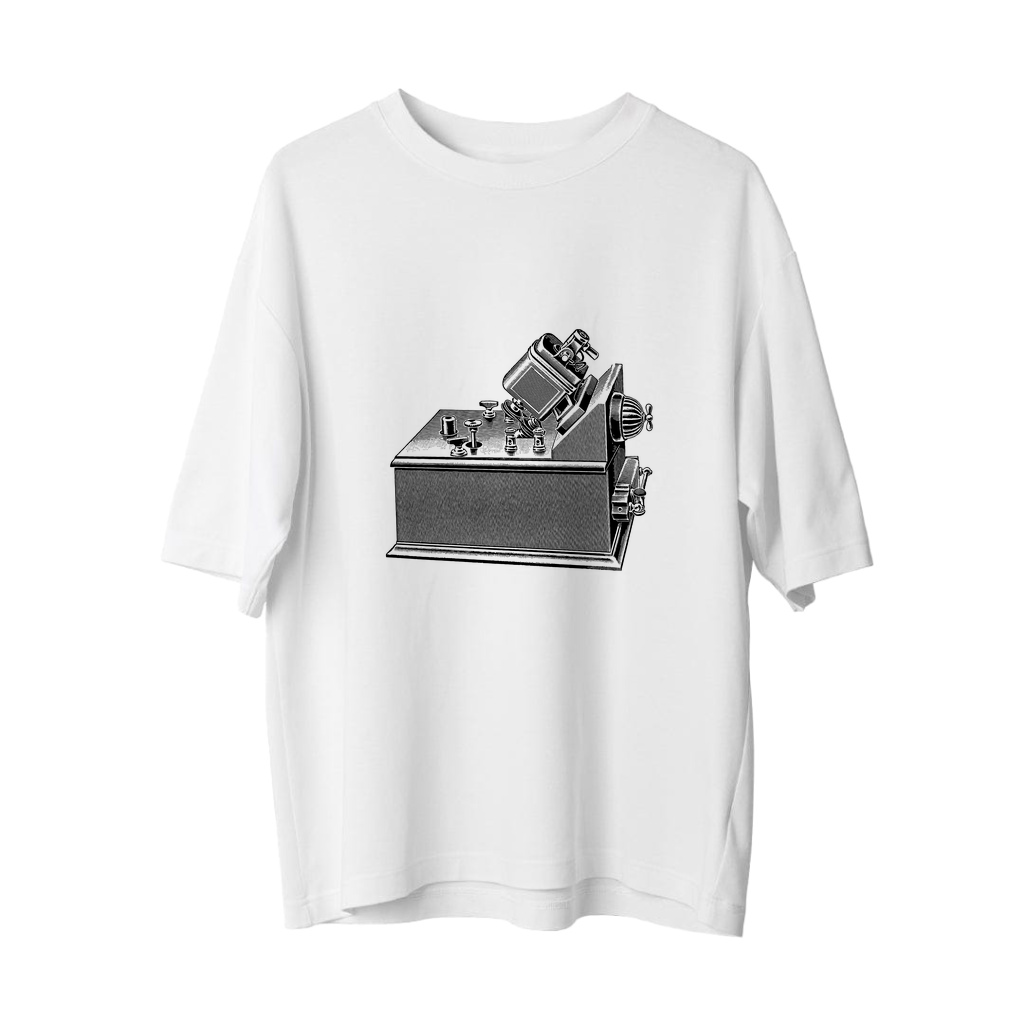 Vintage Mikroskop Ayarlanabilir Lensler Baskılı Erkek Oversize Tişört