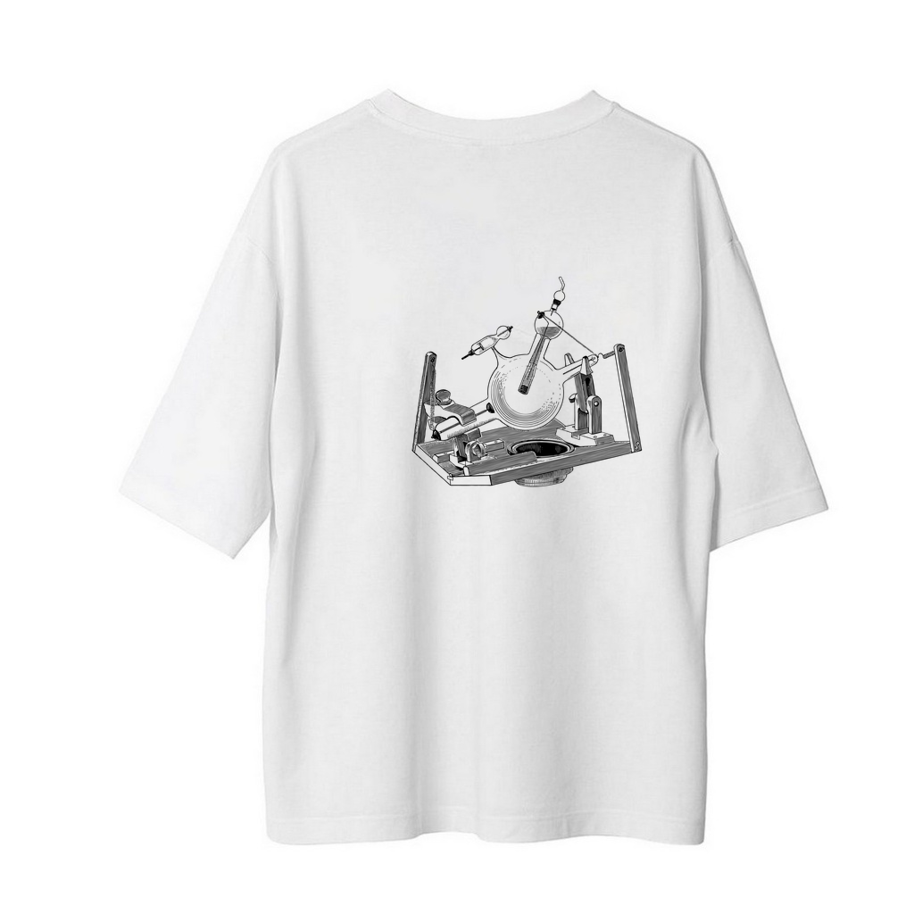 Vintage Mikroskop El Çizimi Sketch Baskılı Erkek Oversize Tişört