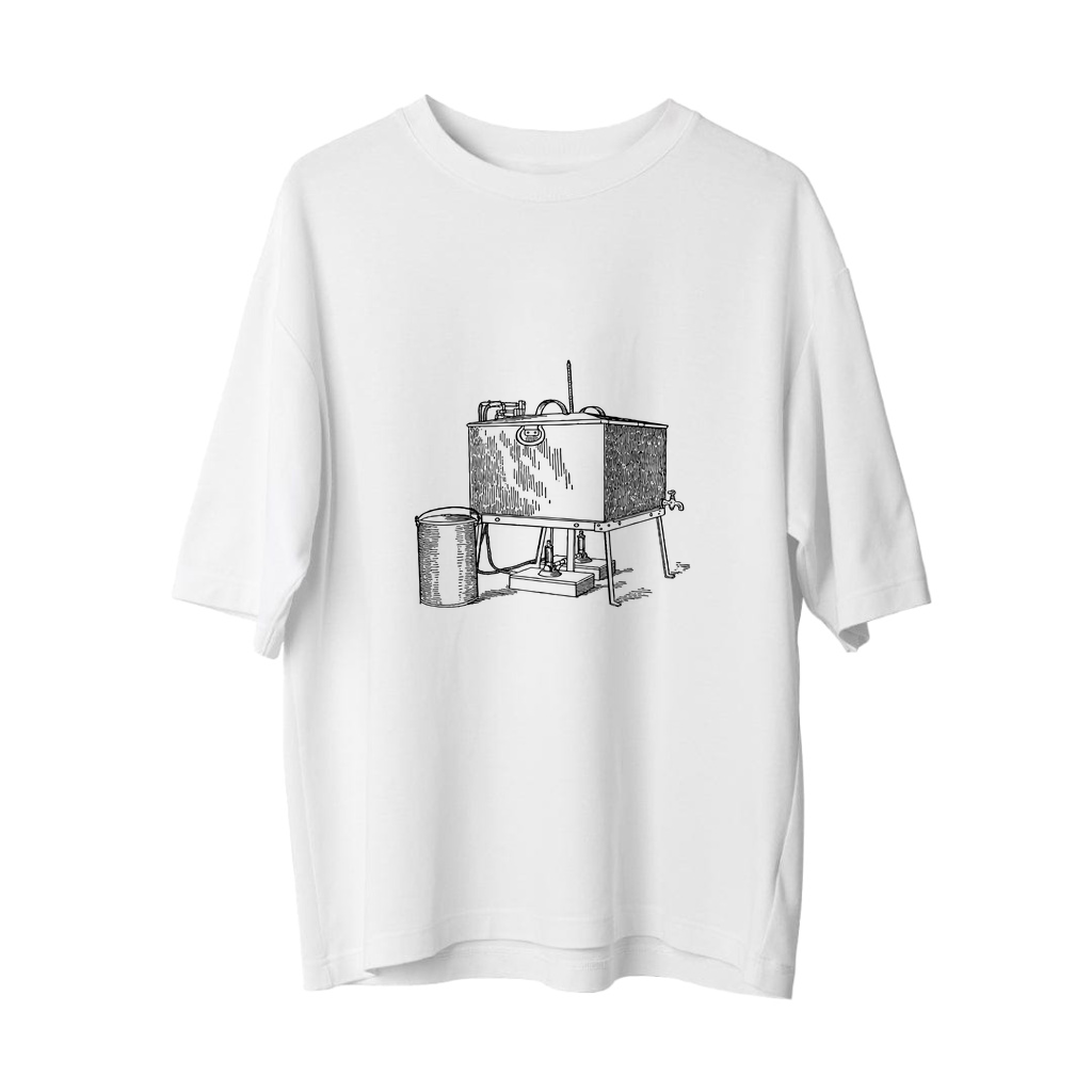 Vintage Çamaşır Makinesi Metal Ayaklı Baskılı Erkek Oversize Tişört