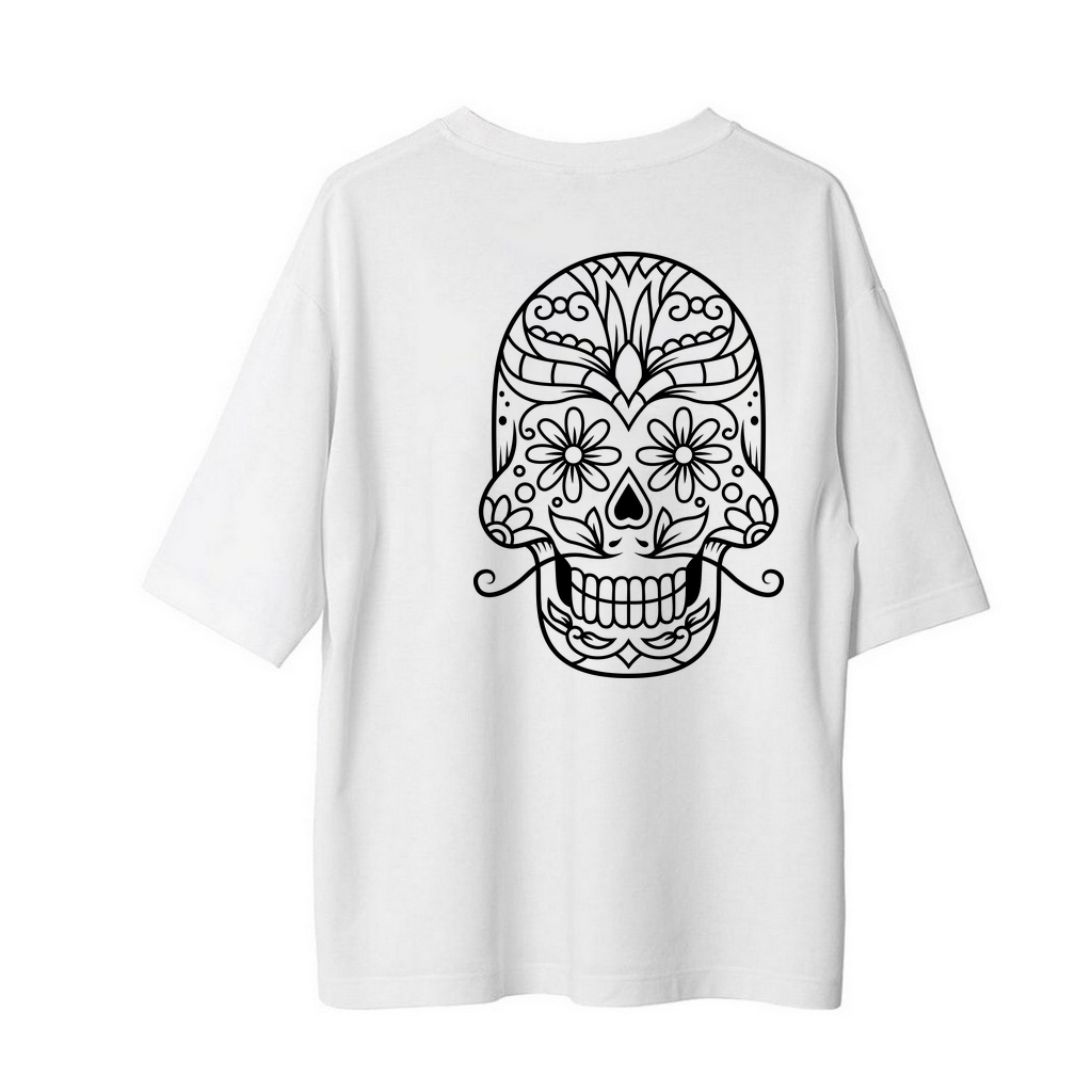 Paisley Aksentli Şeker Kafatası Baskılı Kadın Oversize Tişört