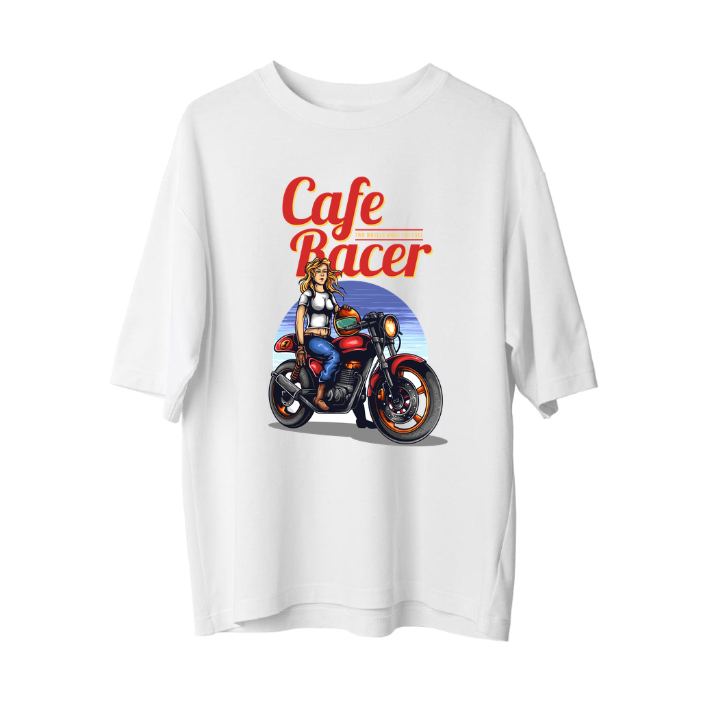 Kafe Racer Motosiklet Tutkusu Baskılı Kadın Oversize Tişört