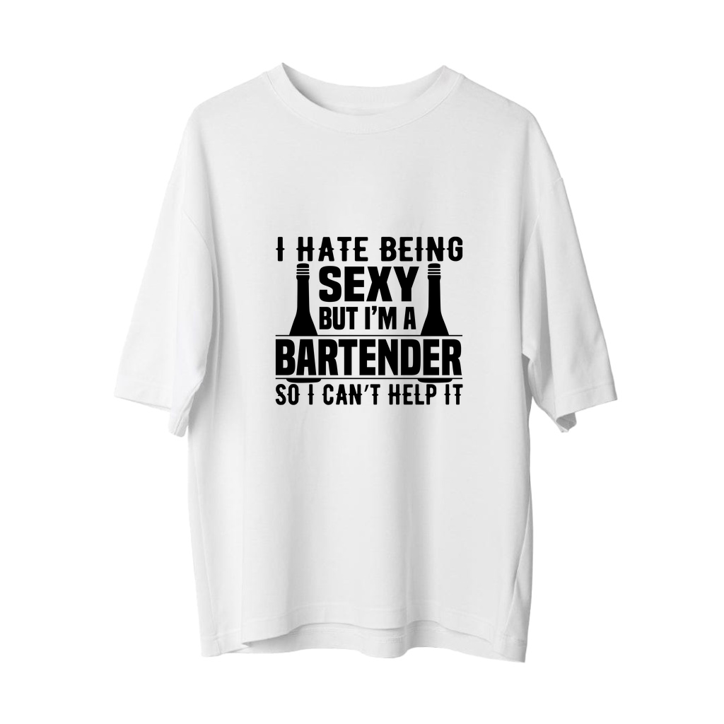 Bar Tender Mizah Yazılı Tasarım Baskılı Erkek Oversize Tişört