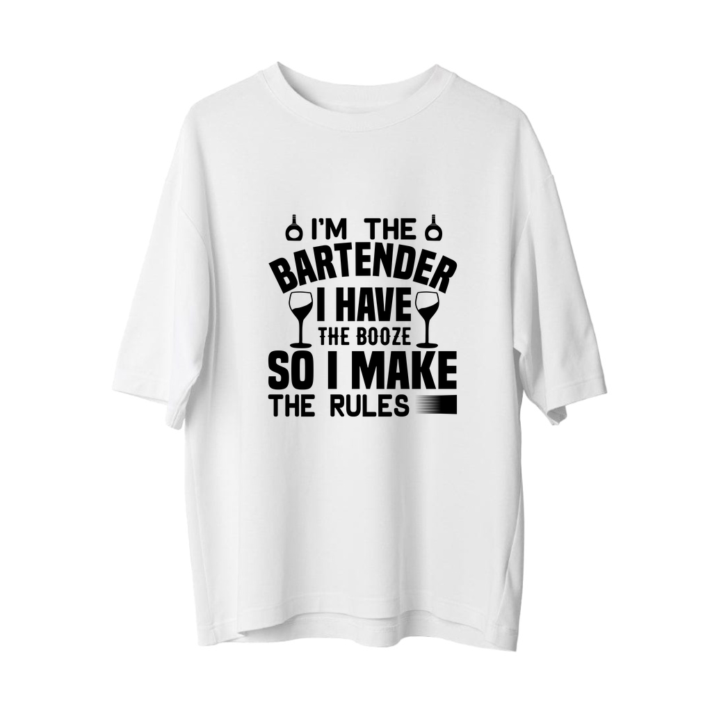 Bar Tender Kural Koyucu Yazı Baskılı Erkek Oversize Tişört