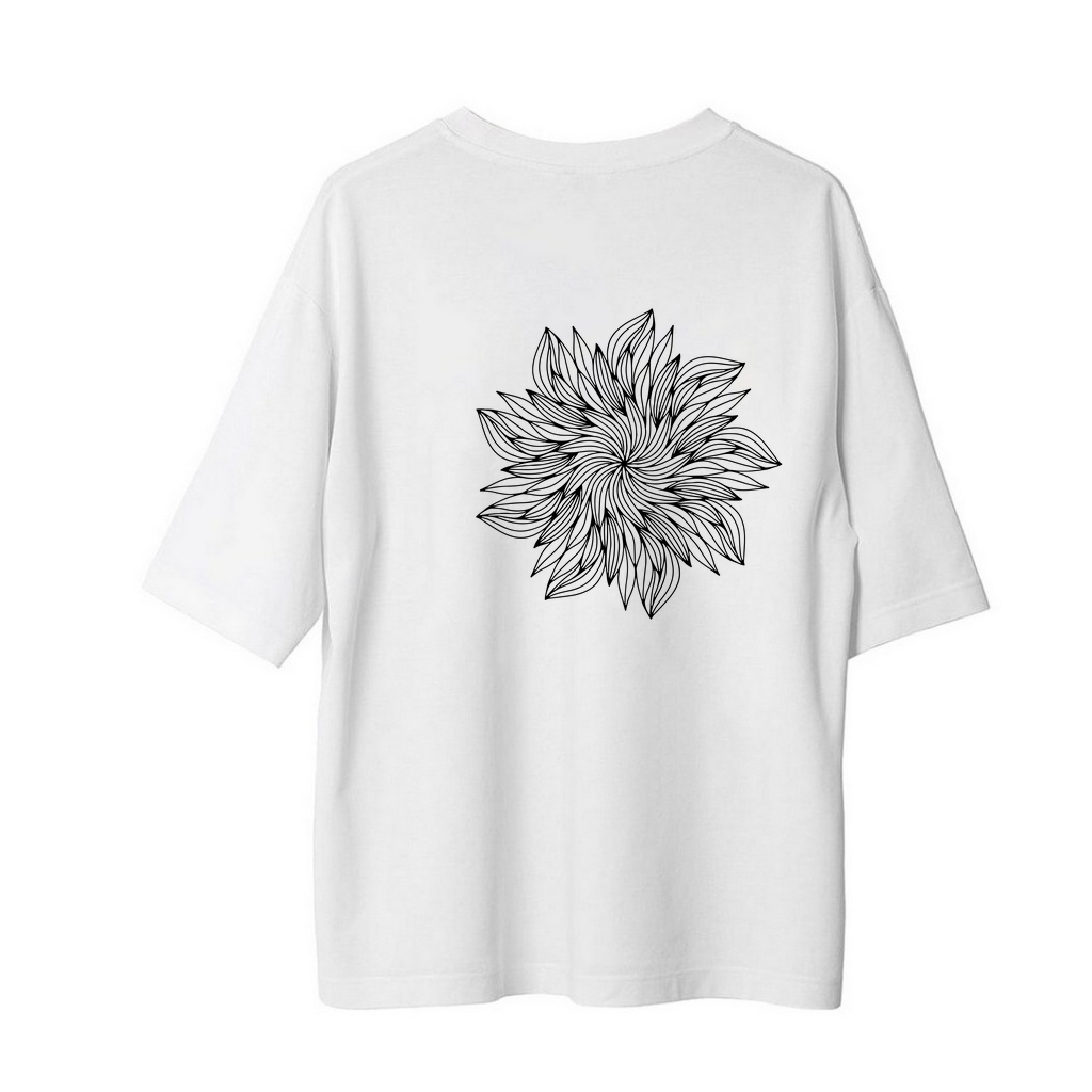 Stilize Çiçek İnce Petal Desenli Baskılı Kadın Oversize Tişört