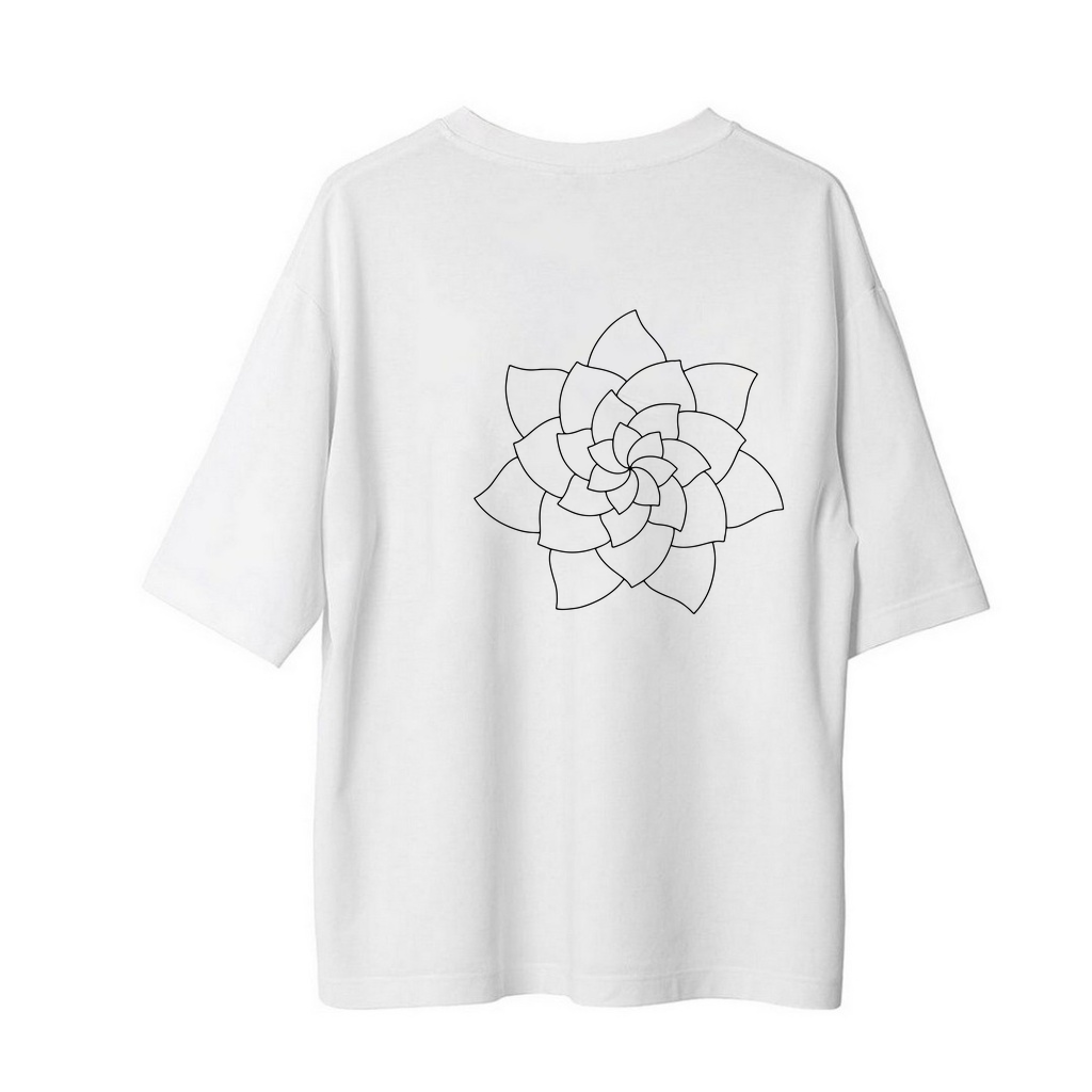 Çiçek Merkezli Çember Petal Desenli Baskılı Erkek Oversize Tişört