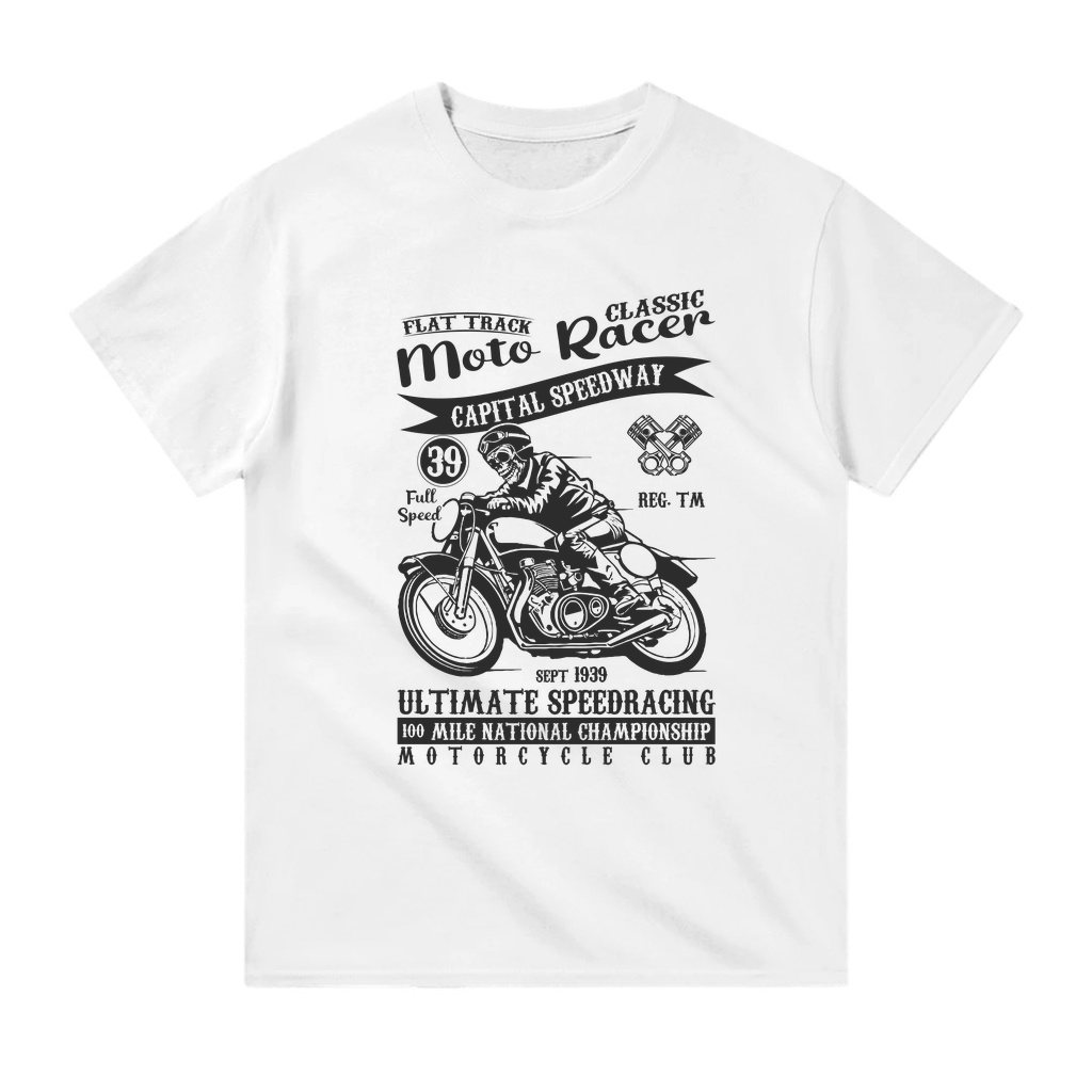 Flat Track Moto Yarış Klasik Baskılı Erkek Tişört