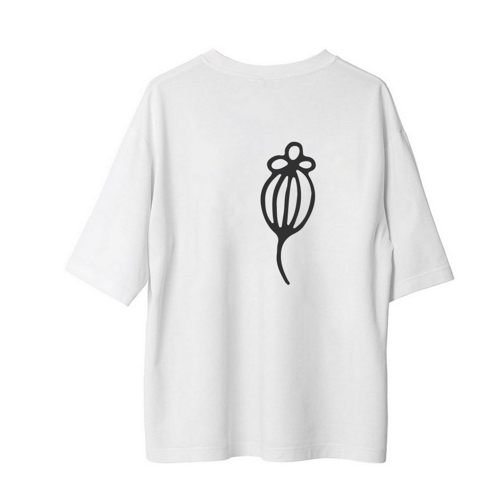 Uzun Saparlı Soyut Çiçek Sanatı Baskılı Kadın Oversize Tişört