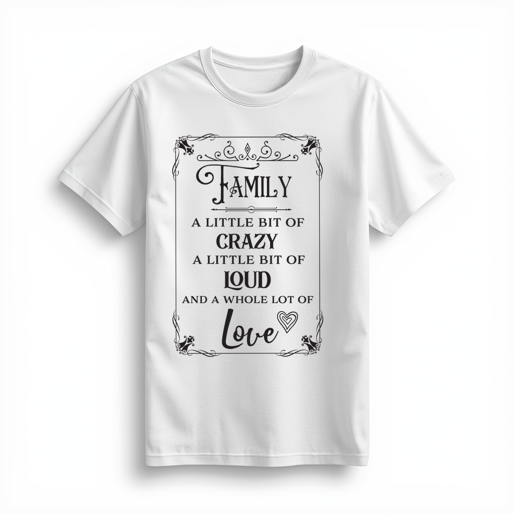 Aile Azıcık Çılgın Azıcık Gürültülü Çok Sevgi Baskılı Kadın Tişört