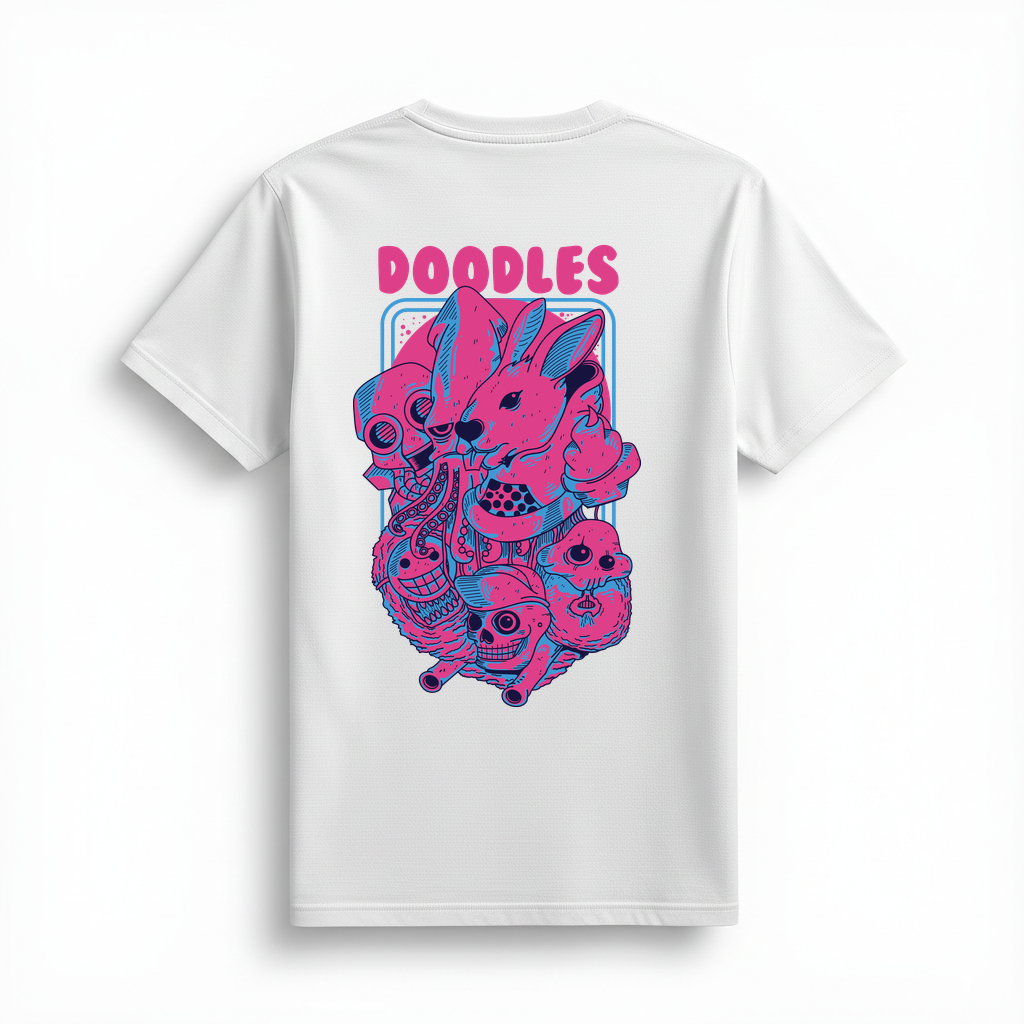 Doodles Karakterleri Baskılı Kadın Tişört