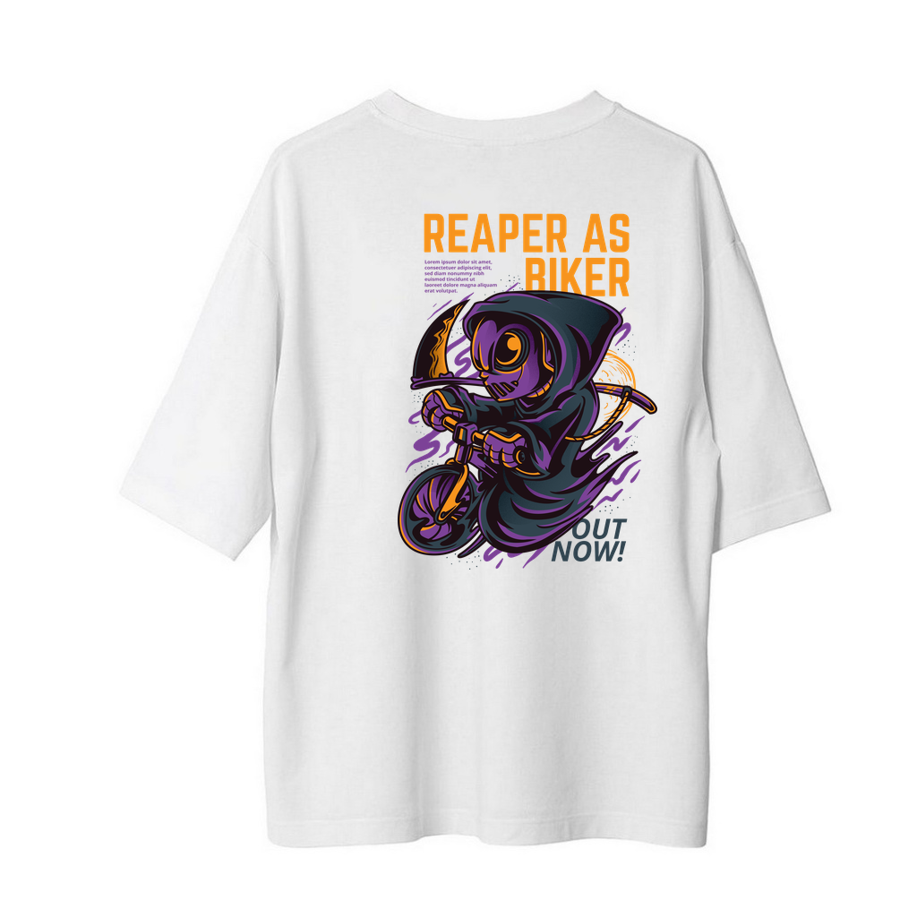 Biker Reaper Baskılı Kadın Oversize Tişört