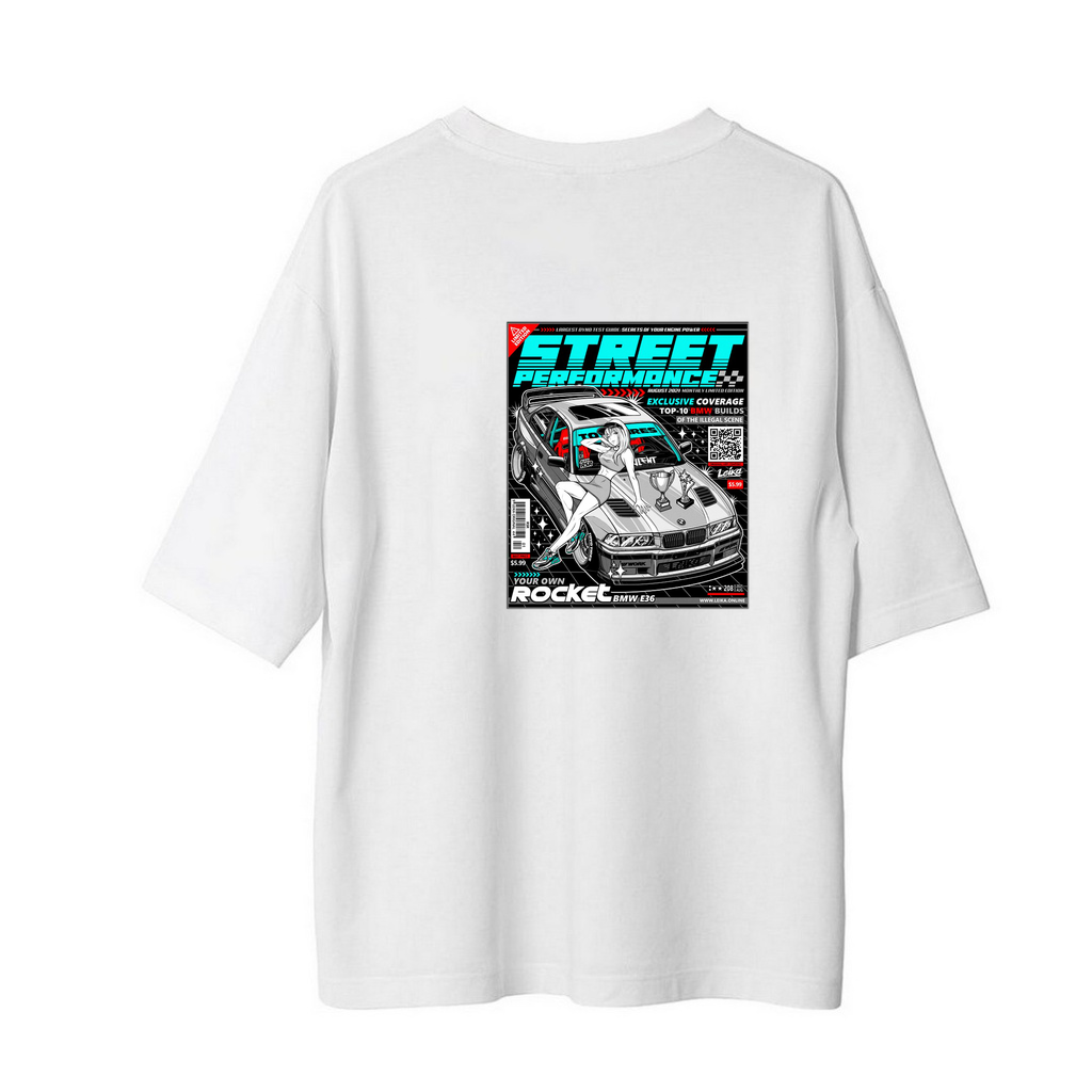 Sokak Performansı Yarış Stili Baskılı Kadın Oversize Tişört
