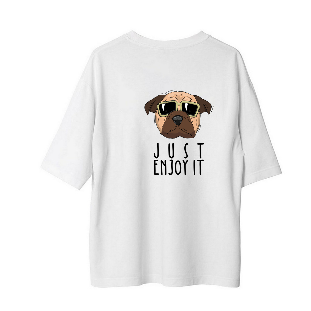 Güneş Gözlüklü Köpek Motifli Baskılı Kadın Oversize Tişört