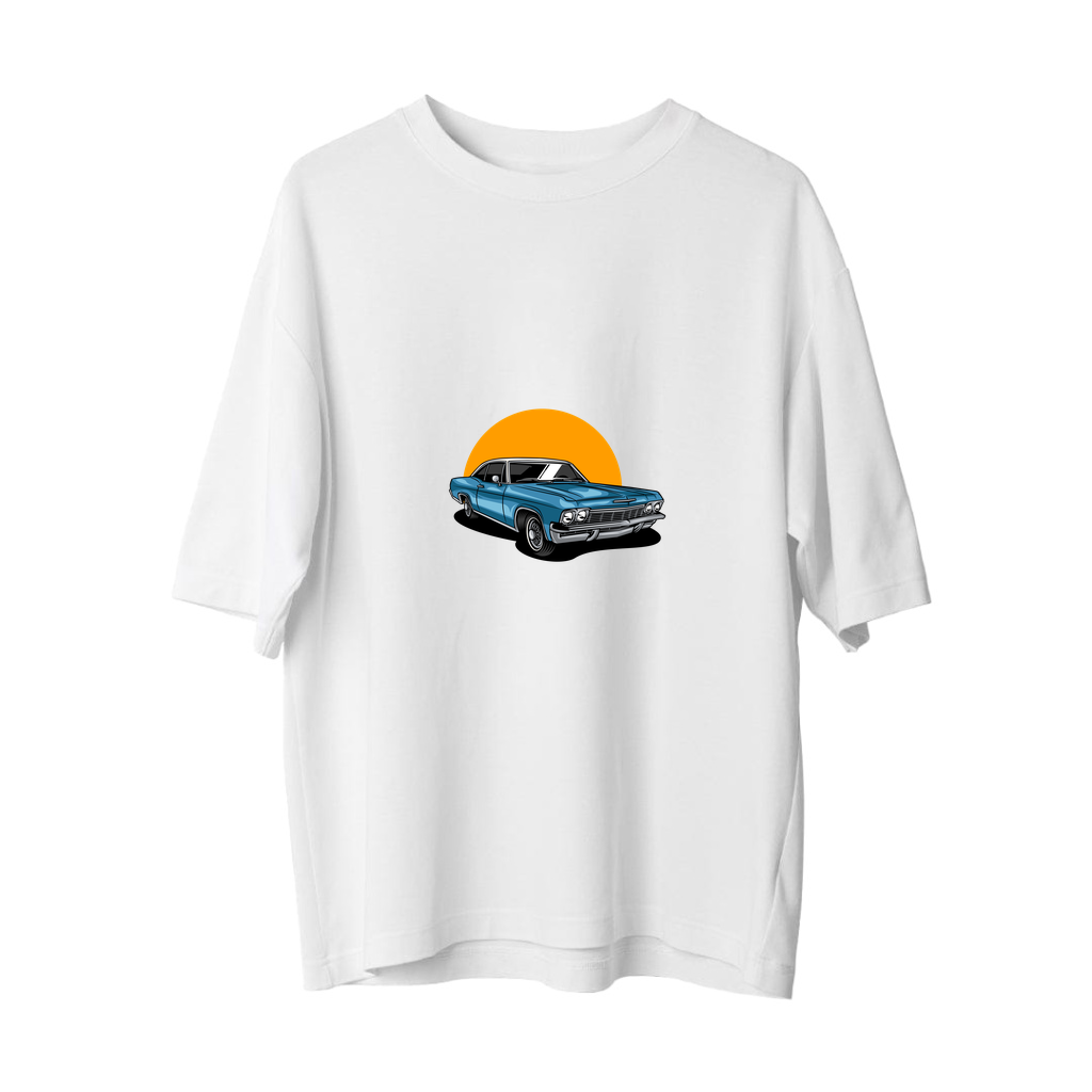 Klasik Araba Krom Detaylı Retro Baskılı Erkek Oversize Tişört