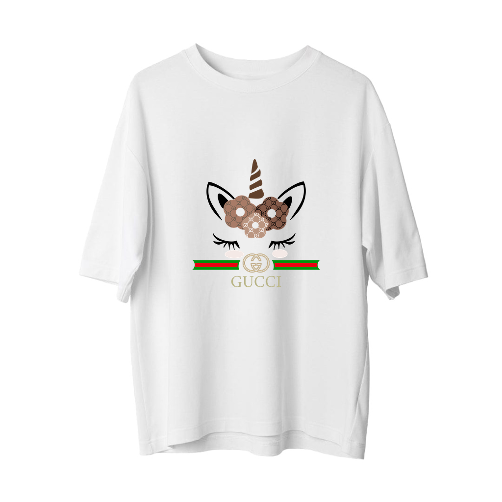Unicorn Çiçekli Gökkuşağı Fantezi Baskılı Erkek Oversize Tişört