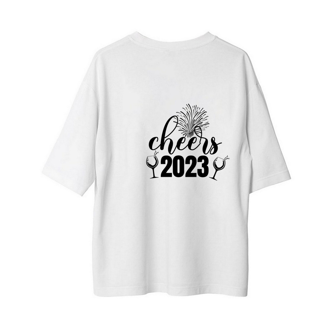 Cheers 2023 Kutlama Teması Baskılı Erkek Oversize Tişört