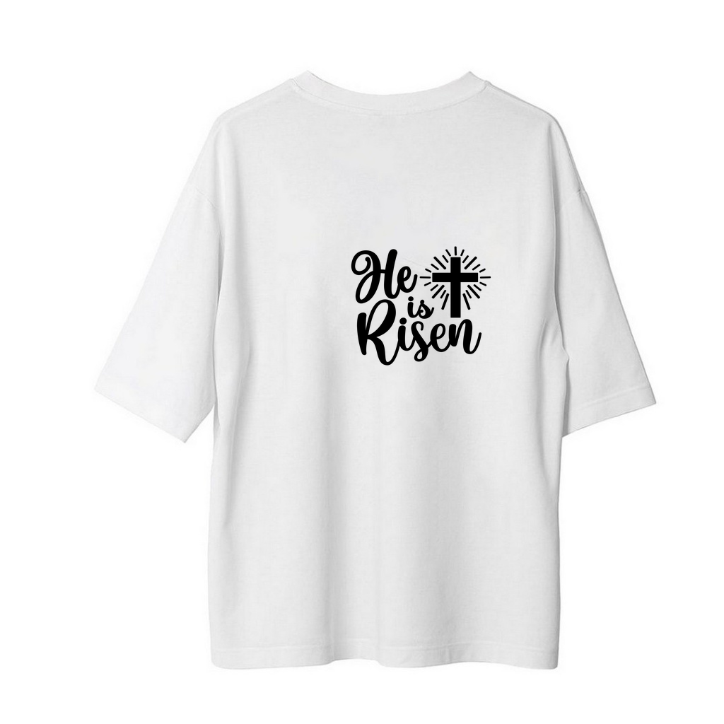 Yükseltildi Hristiyan İman Mesajı Baskılı Erkek Oversize Tişört