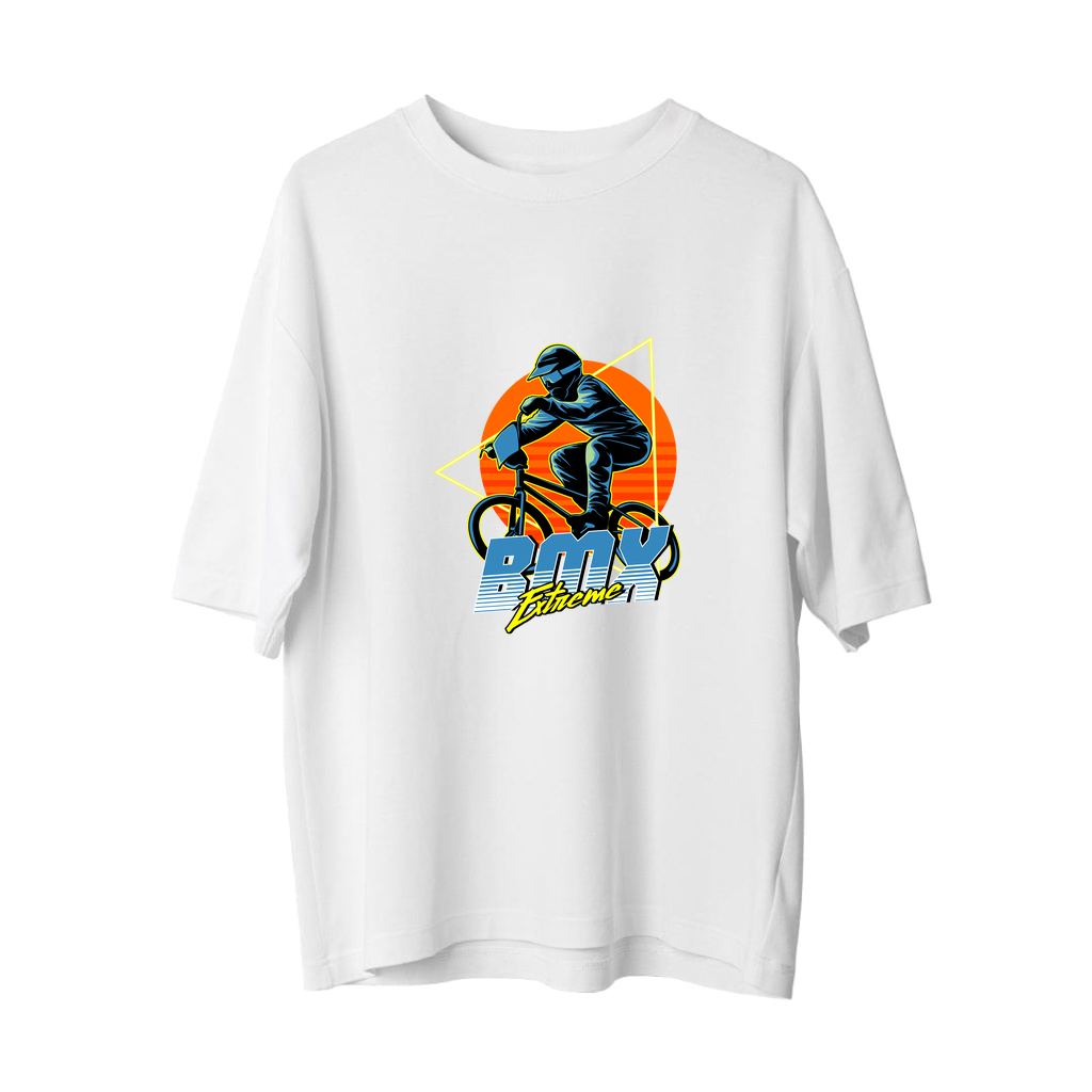 BMX Ekstrem Sportu Tutkunları İçin Baskılı Kadın Oversize Tişört