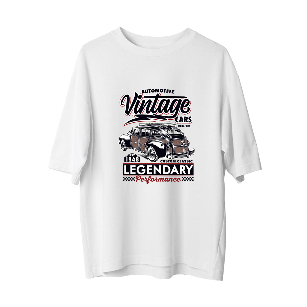 1948 Otomotiv Vintage Araçları Efsanesi Baskılı Kadın Oversize Tişört