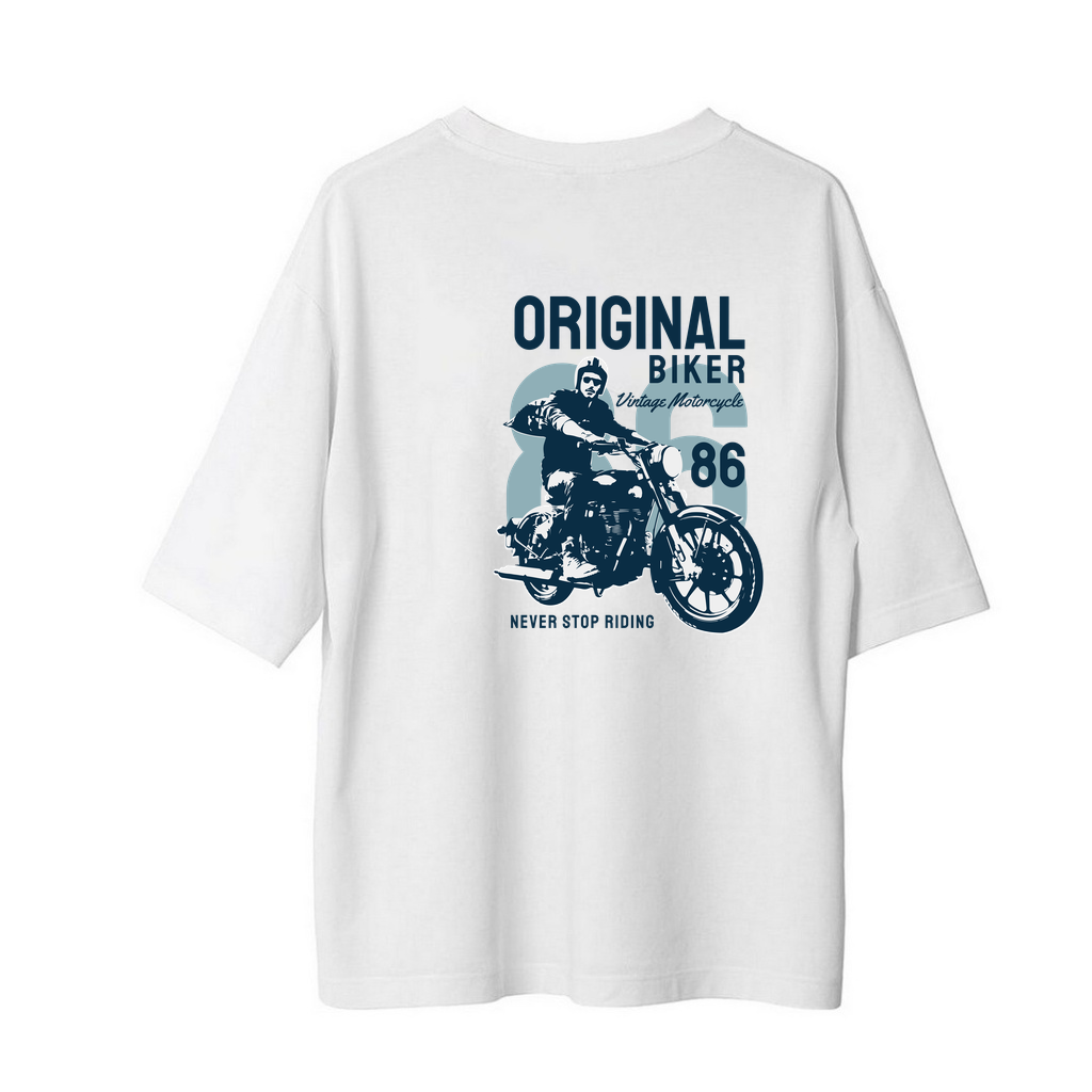 Orijinal Biker Vintage Motor 86 Baskılı Erkek Oversize Tişört