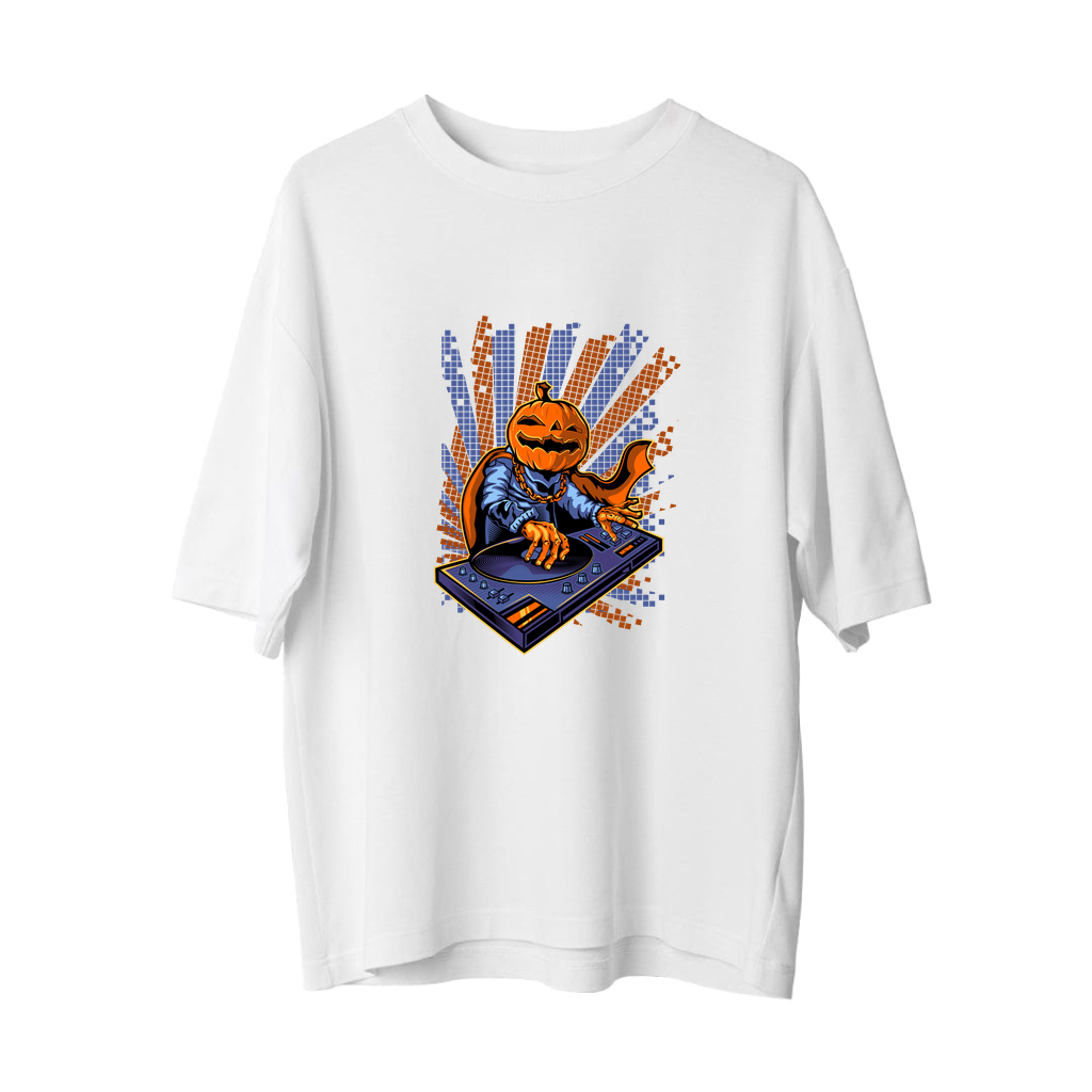 DJ Balkabağı Pelerinli Vinylçı Baskılı Erkek Oversize Tişört