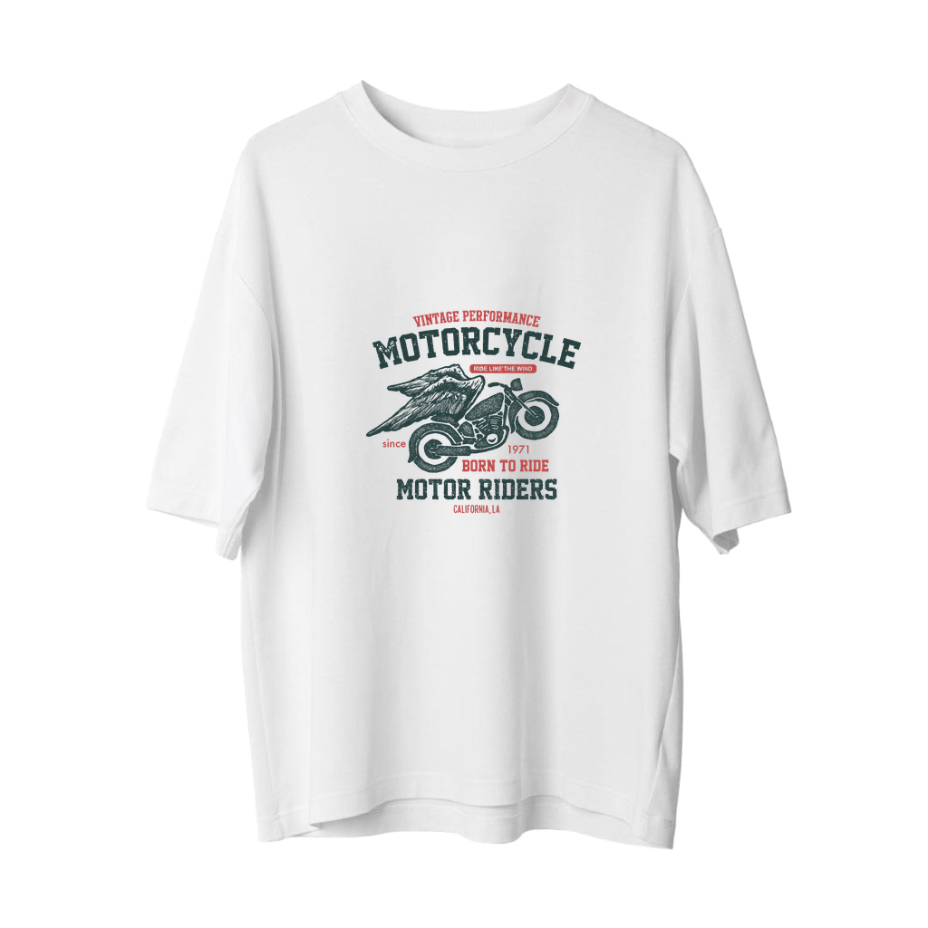Vintage Motosiklet Ruhu ve Özgürlük Baskılı Erkek Oversize Tişört