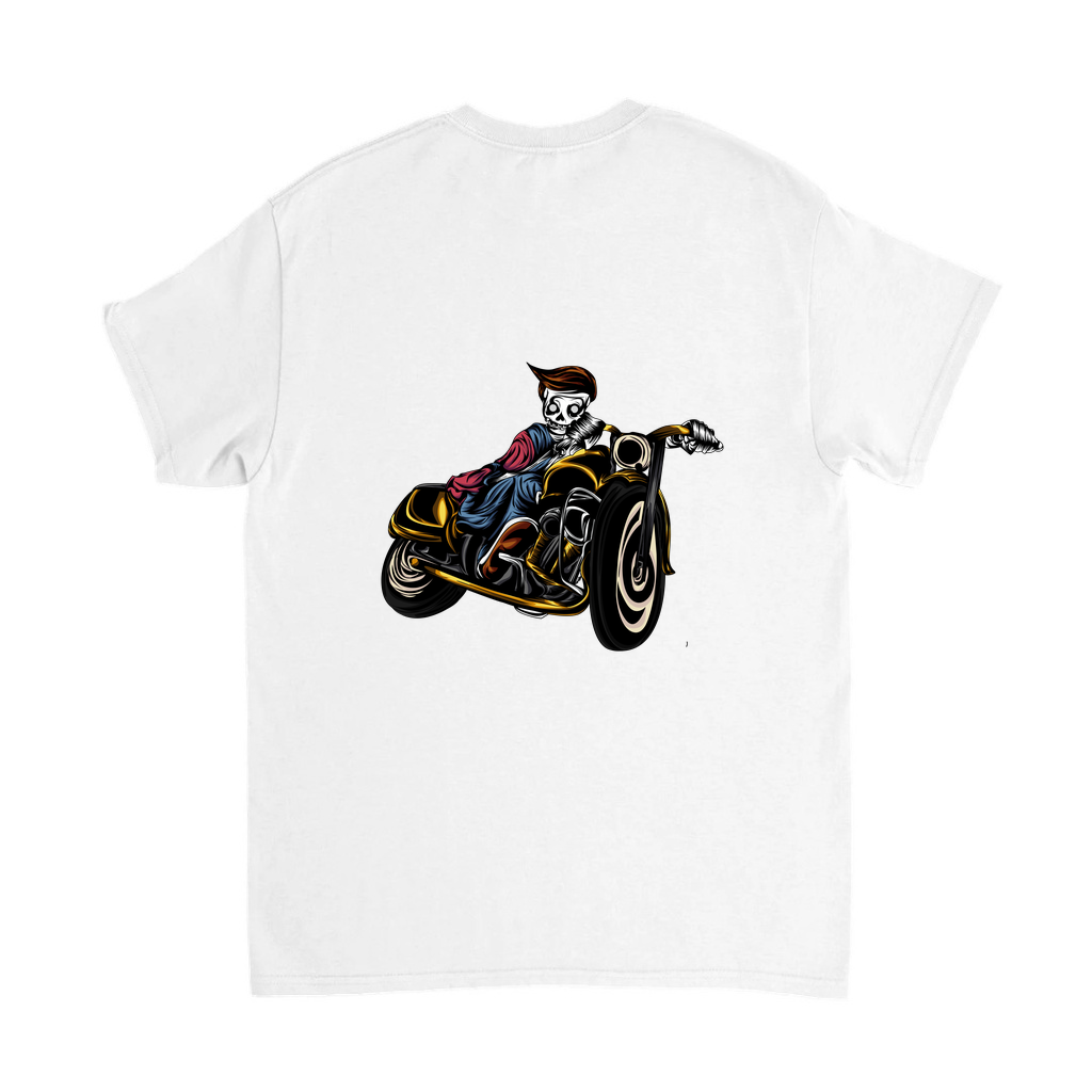 İskelet Vintage Motosiklet Altın Aksan Baskılı Erkek Tişört