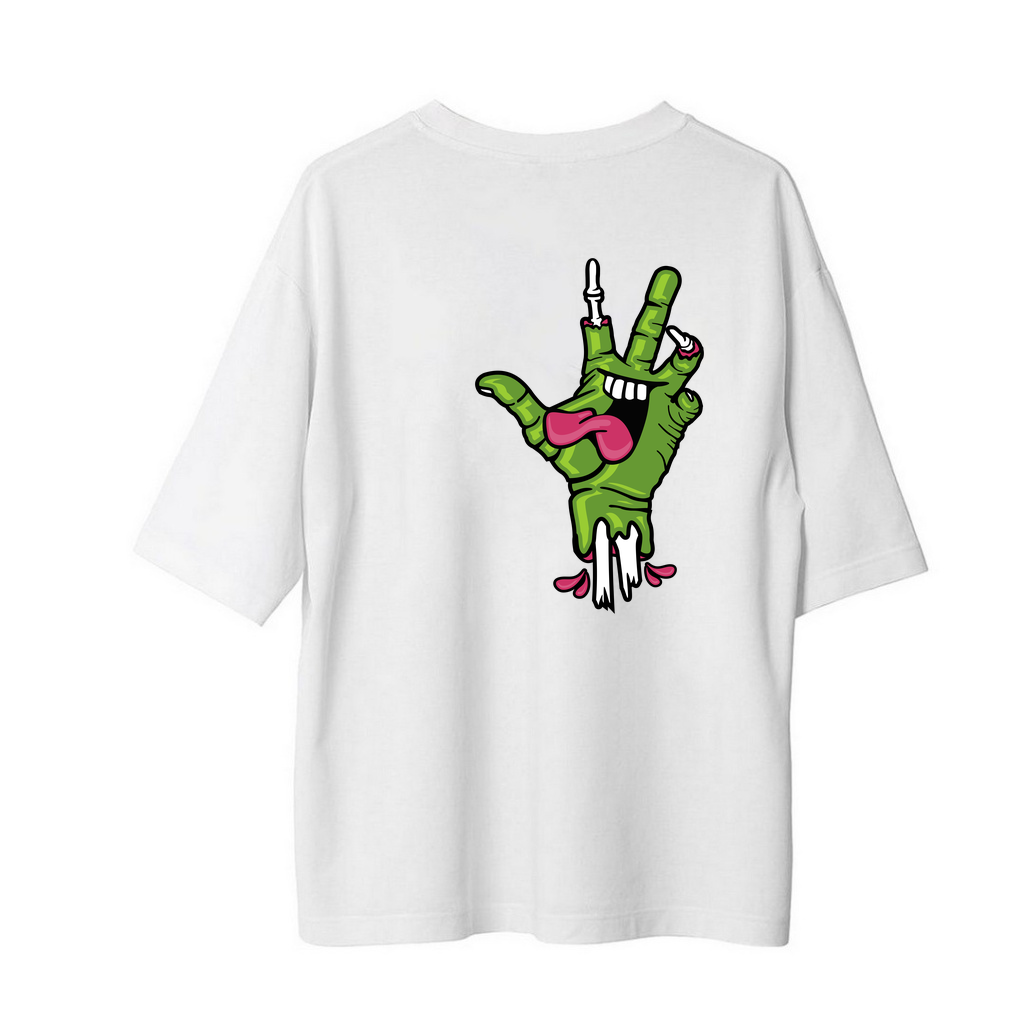 Yeşil Diş Elli Cartoon Baskılı Kadın Oversize Tişört