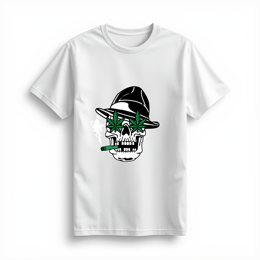 Fedora Kafası Cannabis Motifi Baskılı Kadın Tişört