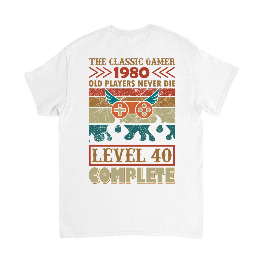 Klasik Oyuncu 1980 Level 40 Baskılı Erkek Tişört