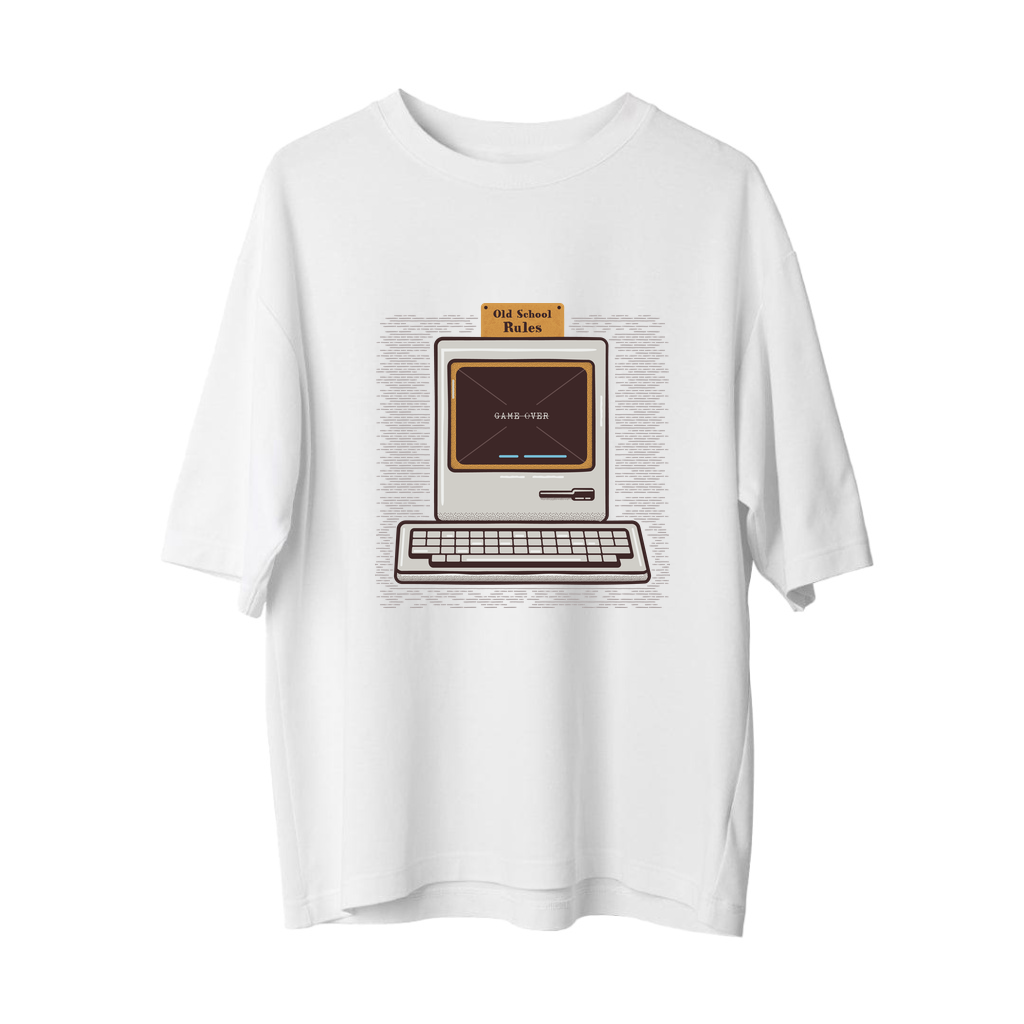 Oyun Bitti Retro Oyuncu Baskılı Erkek Oversize Tişört