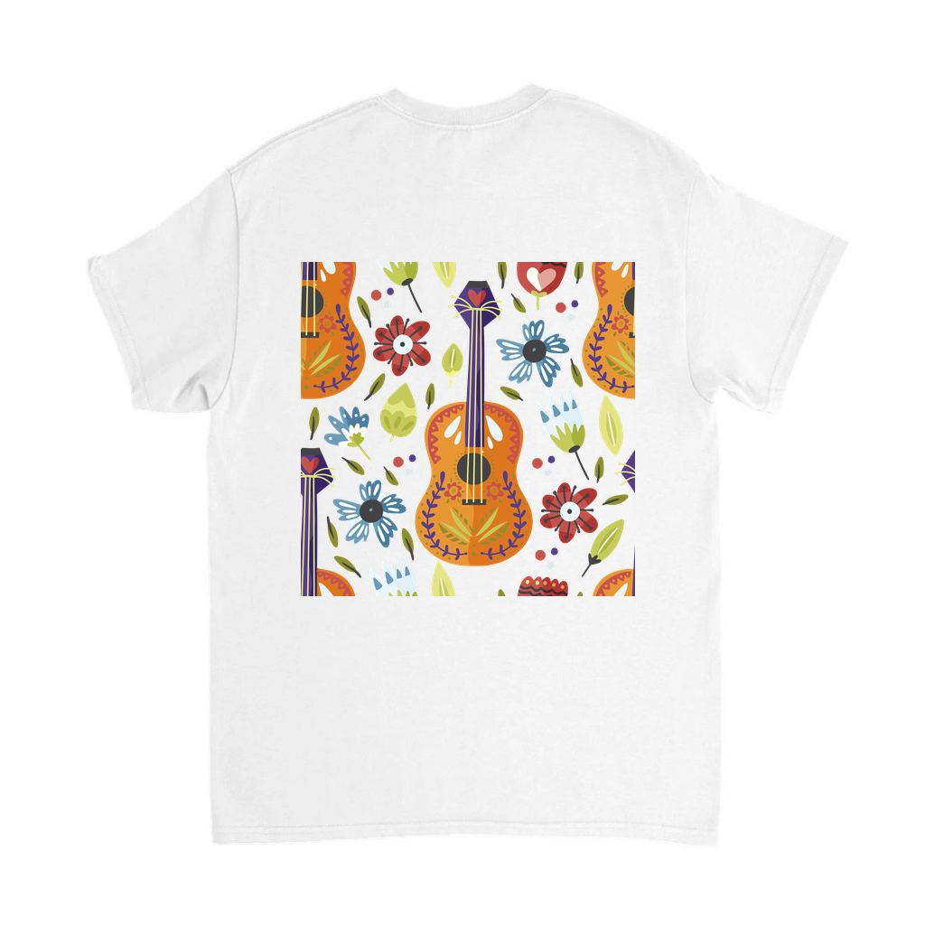 Çiçekli Gitar ve Kalp Motifi Baskılı Erkek Tişört