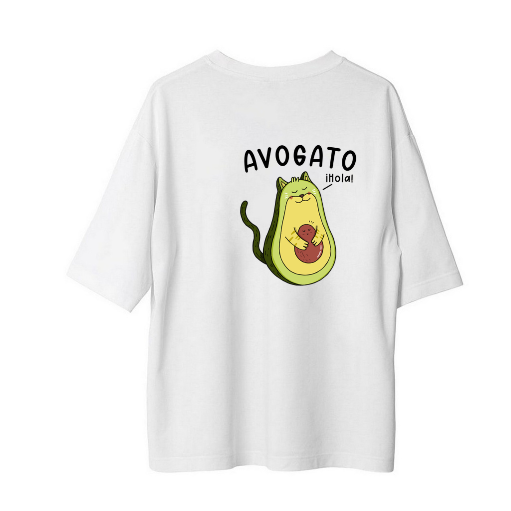 Avokado Kedi Selamı Baskılı Kadın Oversize Tişört