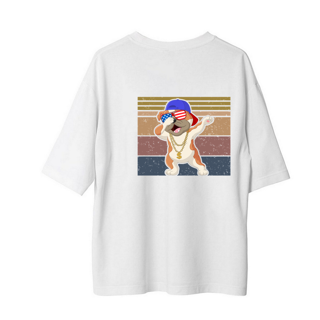 Kariyer Bulldogu Patriot Tarzı Baskılı Erkek Oversize Tişört