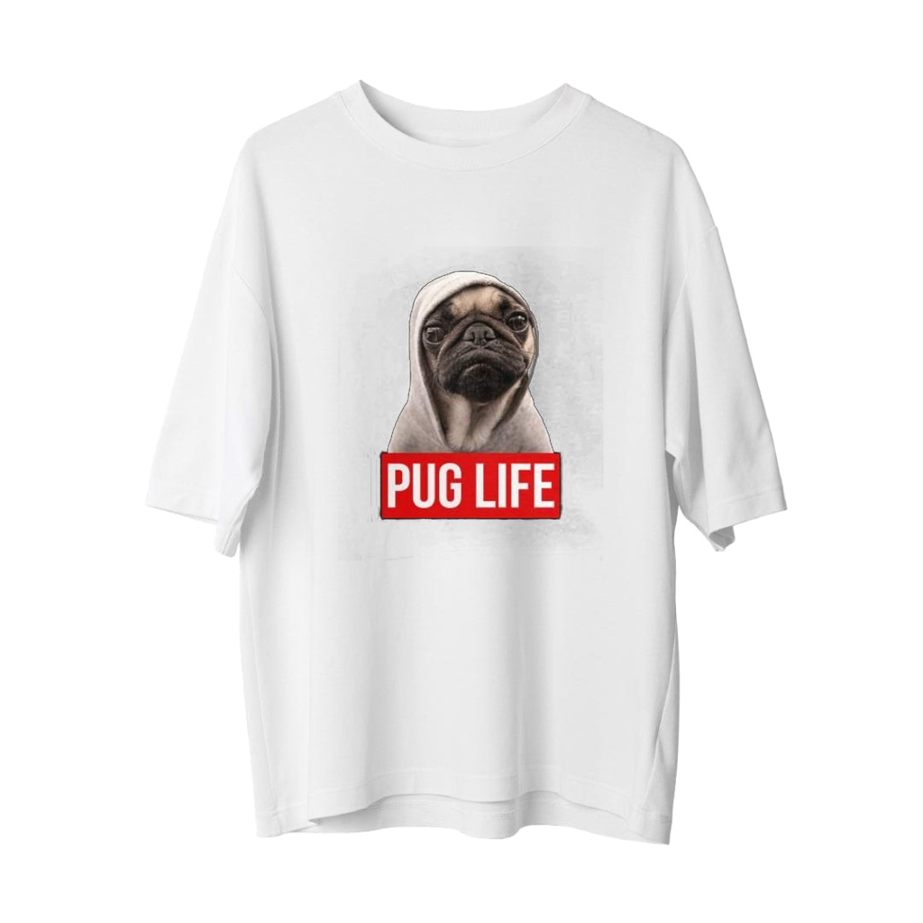 Pug Hayatı Mizahı Baskılı Kadın Oversize Tişört