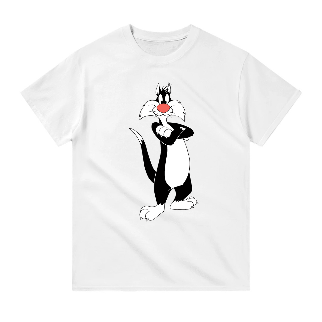 Kolları Kavuşturmuş Siyah Beyaz Kedi Baskılı Erkek Tişört