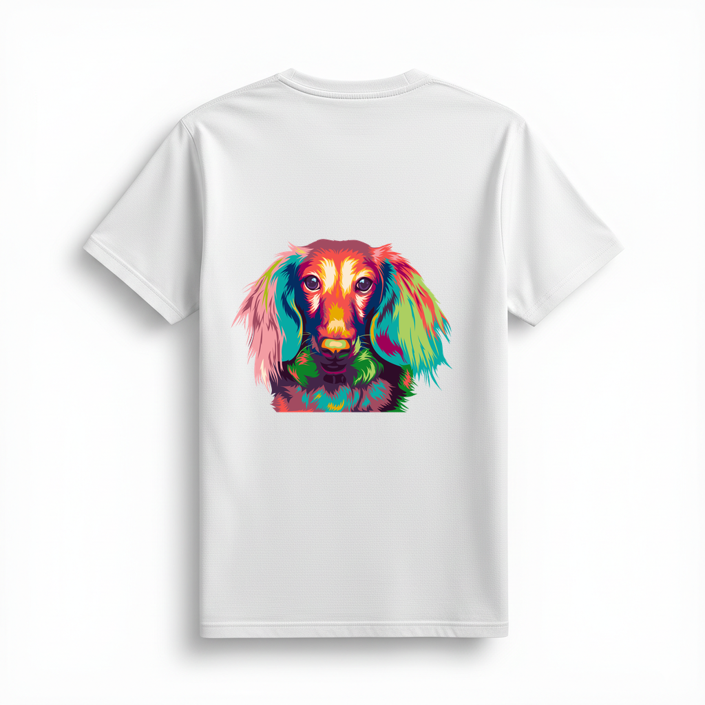 Renkli Köpek Pop Art Portresi Baskılı Kadın Tişört