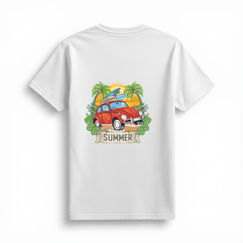 Yaz Retro Beetle Sörf Tasarımı Baskılı Kadın Tişört