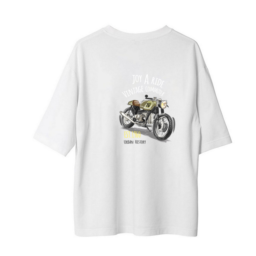 Vintage Motosiklet 1960 Şehir Kültürü Baskılı Erkek Oversize Tişört
