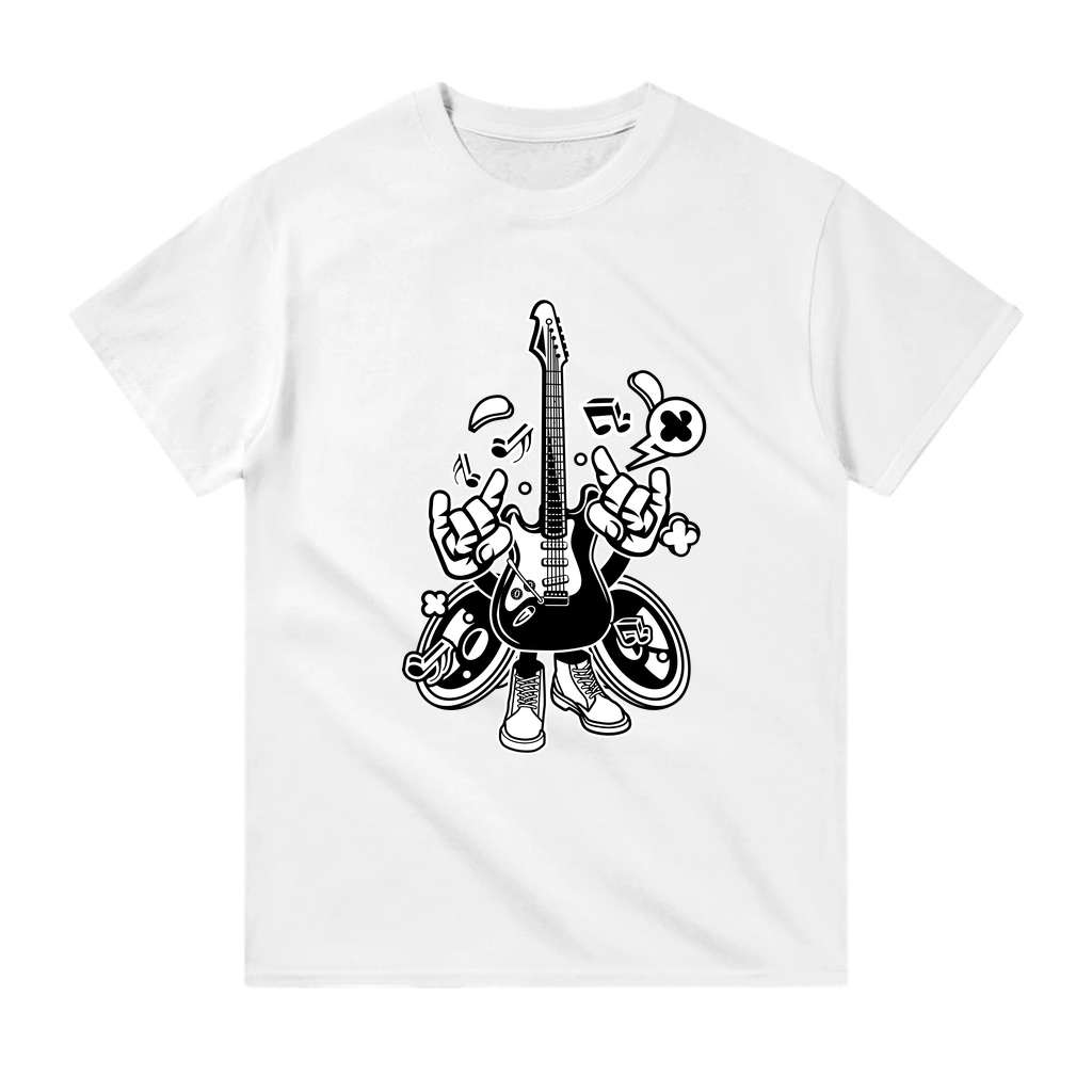 Müzik Gitar Kaya Eli Sanat Baskılı Erkek Tişört