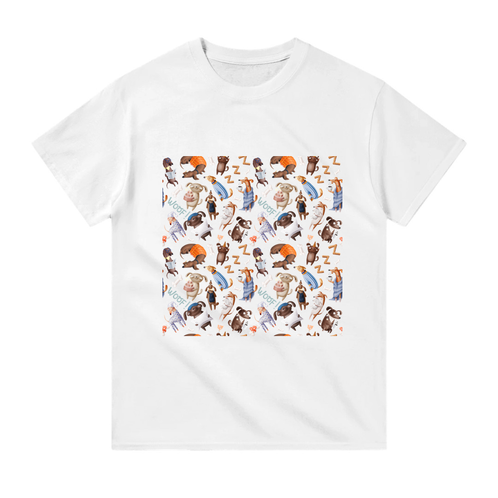 Eğlenceli Köpek Karakterleri Grafik Baskılı Çocuk Tişört