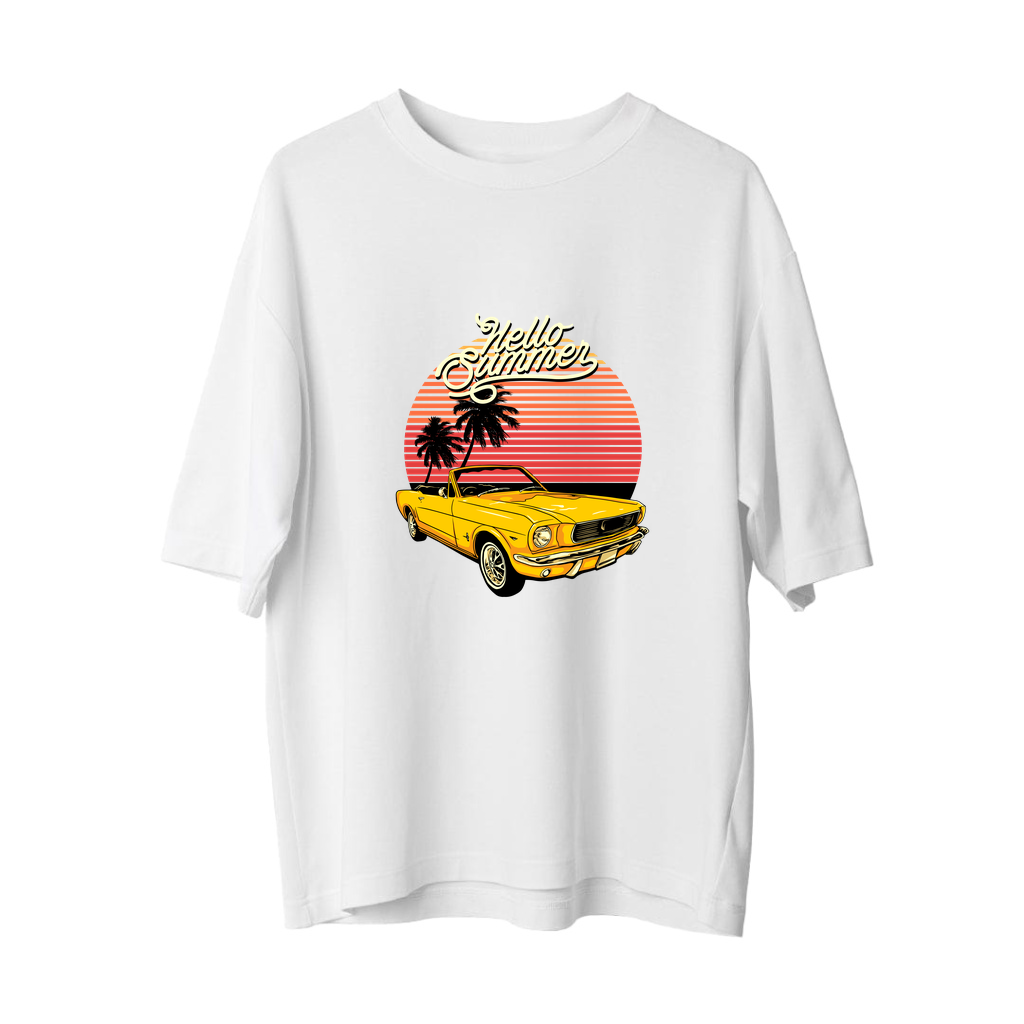 Merhaba Yaz Nostalji Tasarımı Baskılı Erkek Oversize Tişört