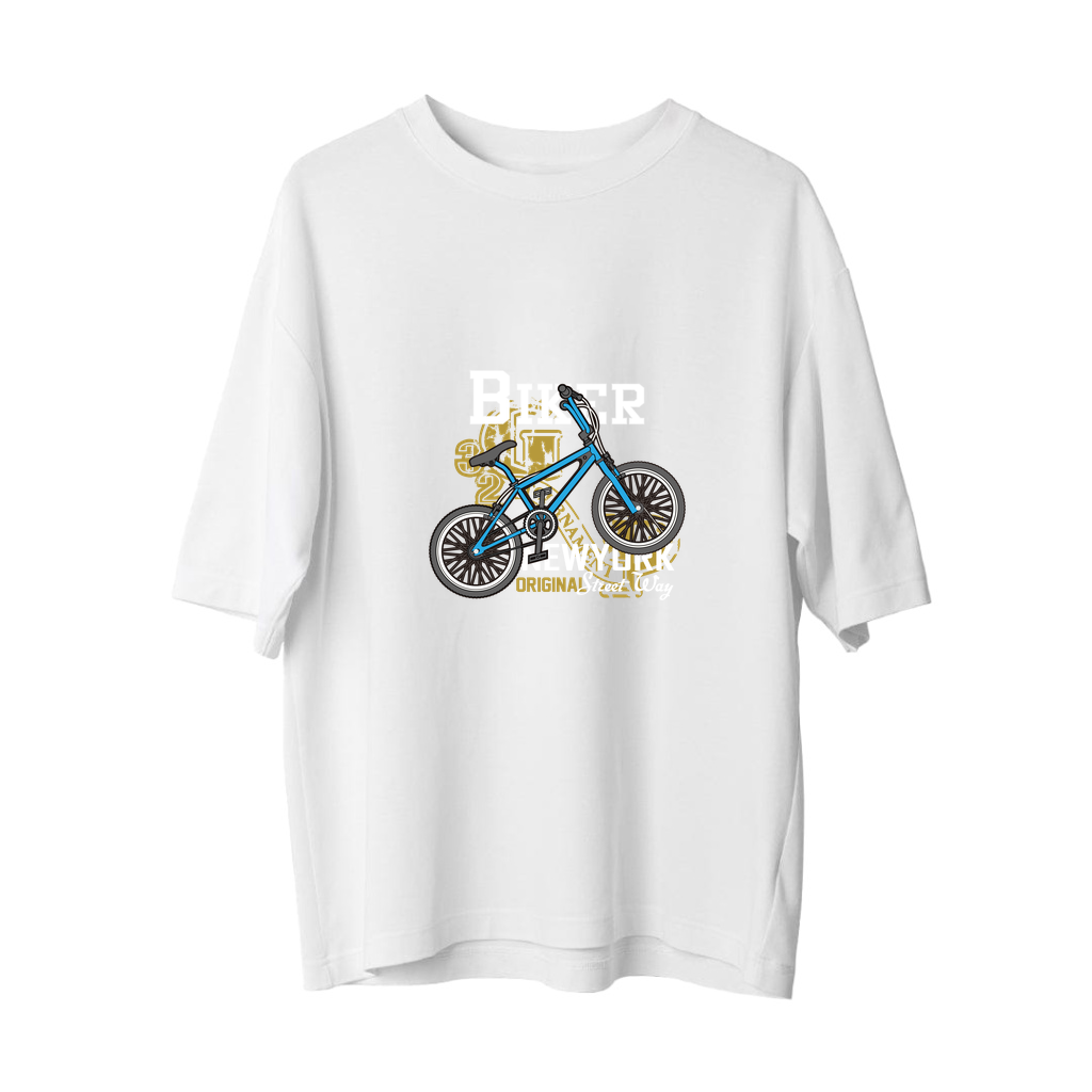 Motosikletçi Sokak Kültürü Baskılı Kadın Oversize Tişört