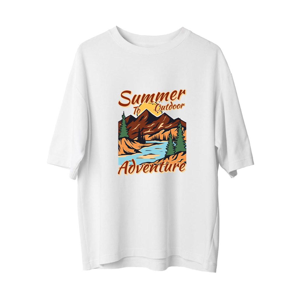Yaz Macerası Retro Tasarım Baskılı Kadın Oversize Tişört